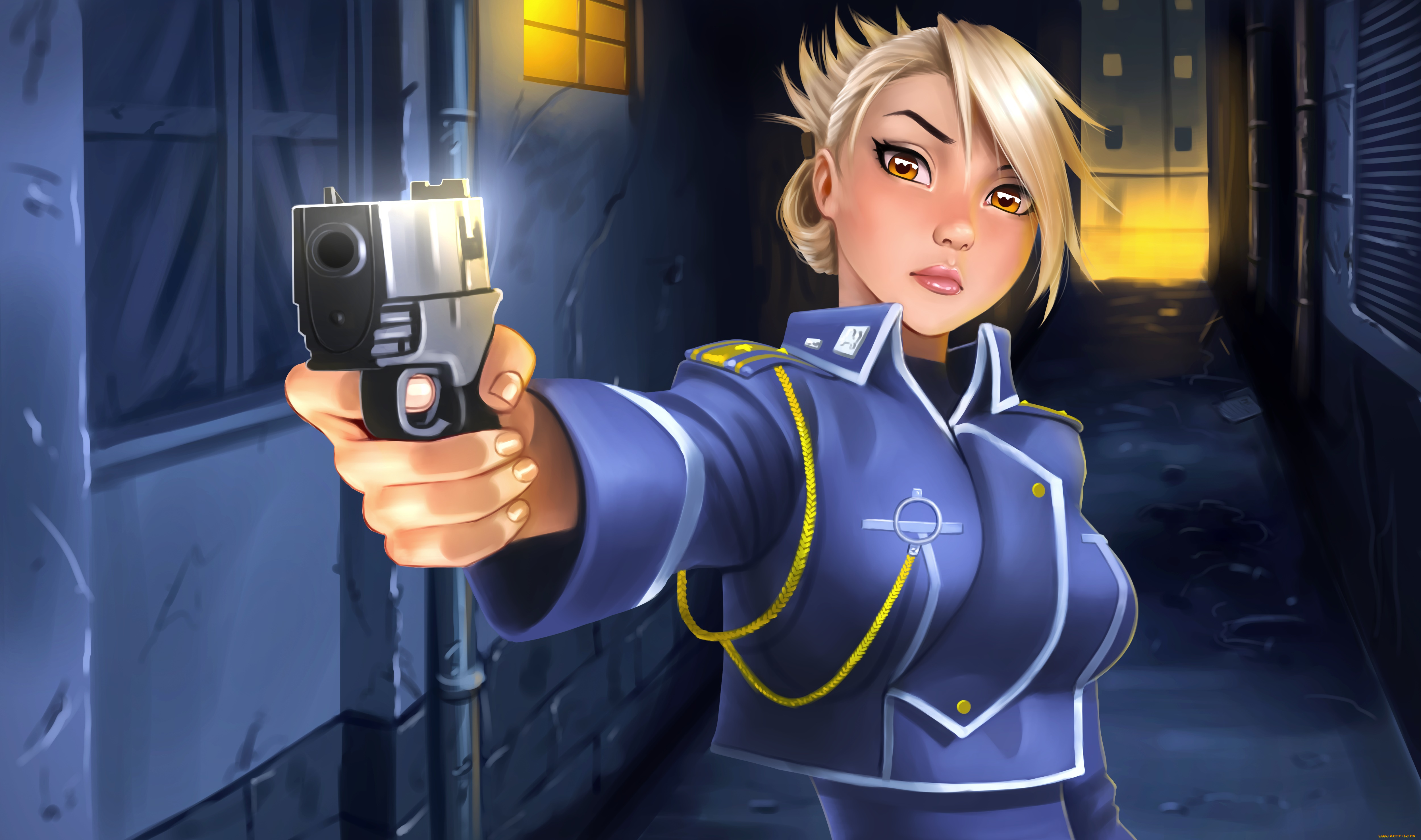 рисованное, люди, девушка, взгляд, фон, оружие