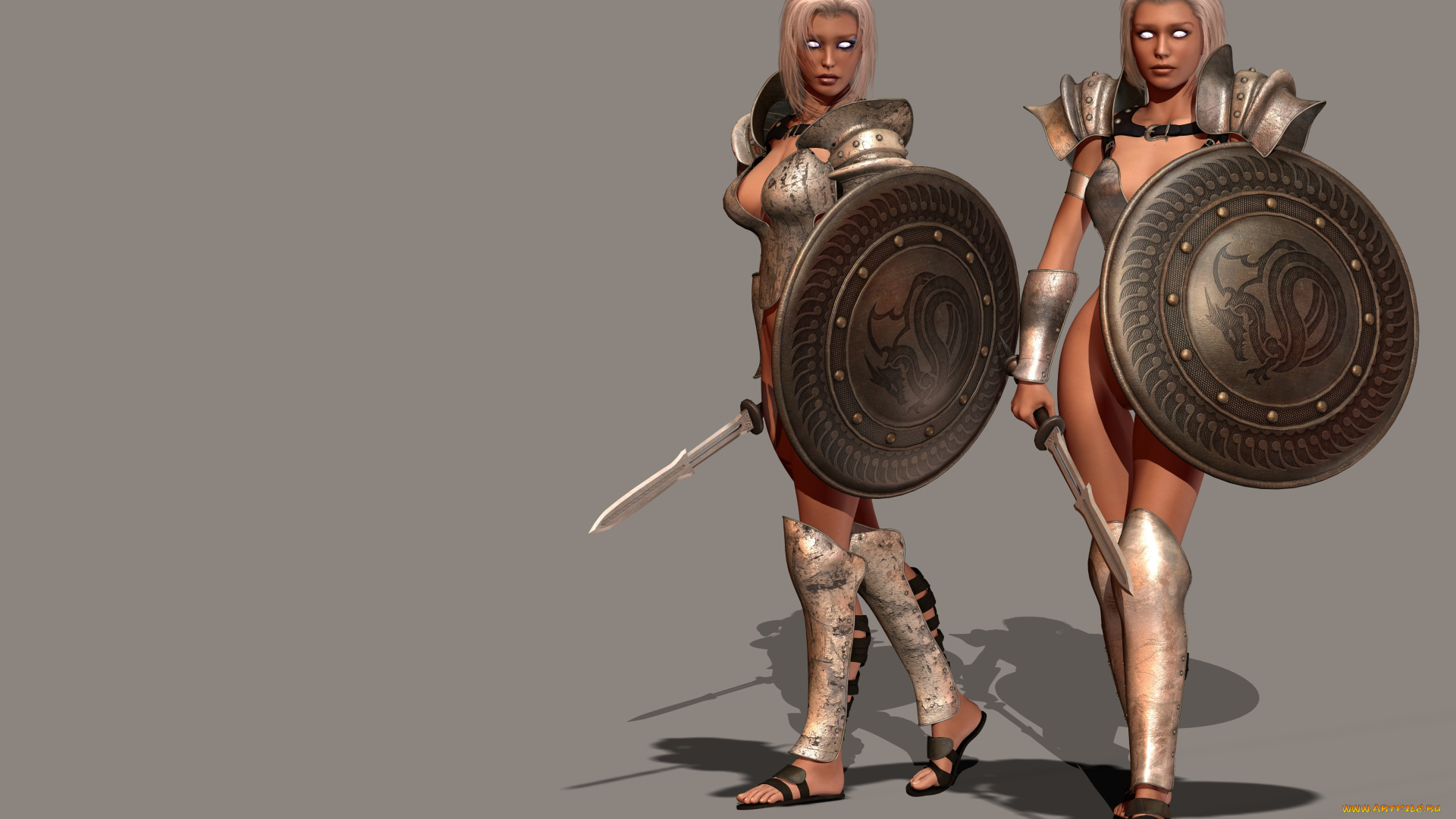 3д, графика, амазонки, , amazon, щит, взгляд, фон, девушки, меч
