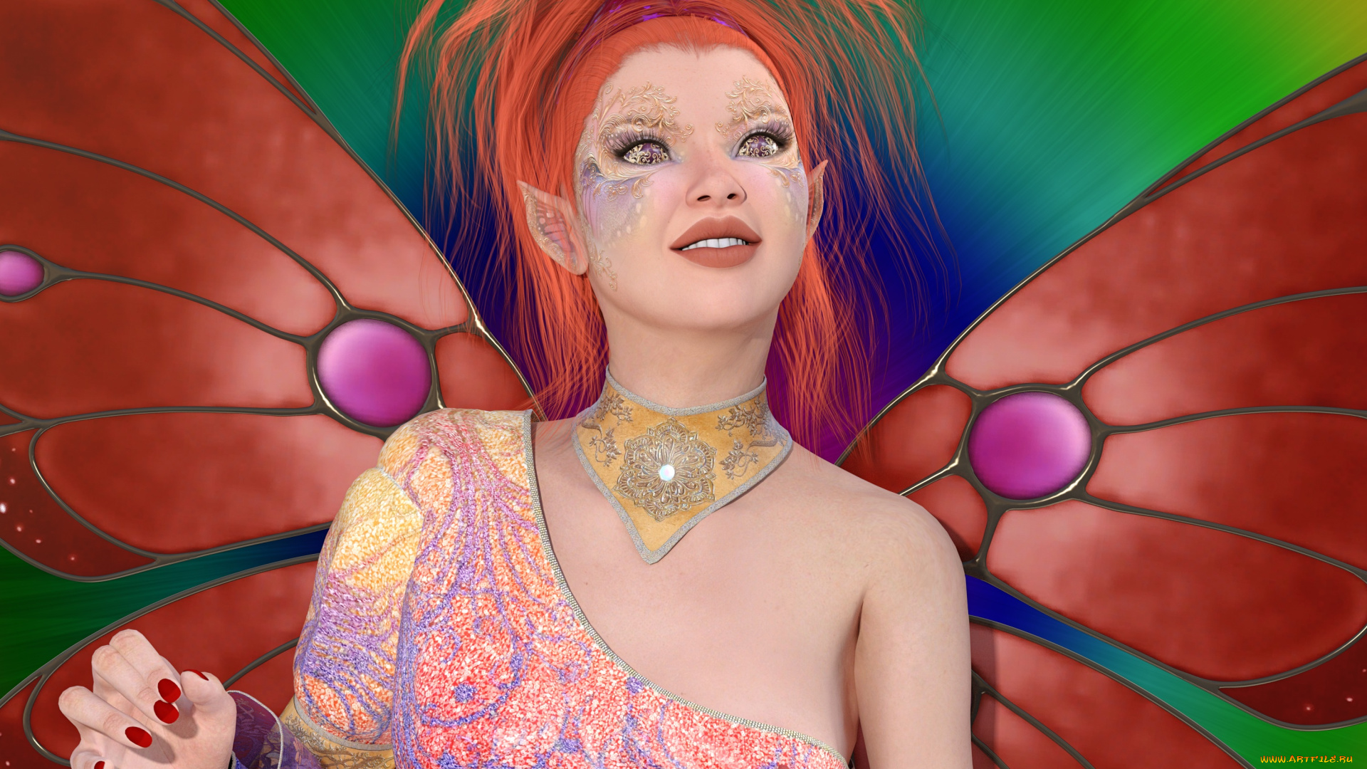 3д, графика, эльфы, , elves, фея, фон, взгляд