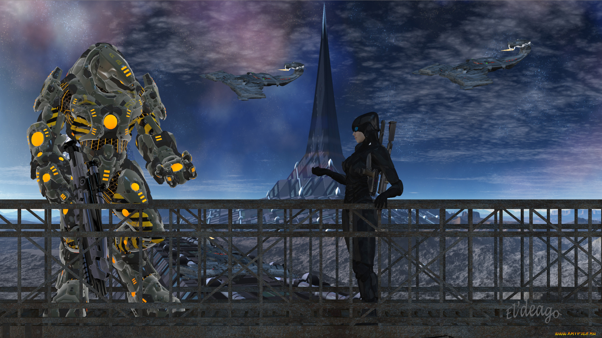 3д, графика, фантазия, , fantasy, девушка, оружие, фон, взгляд