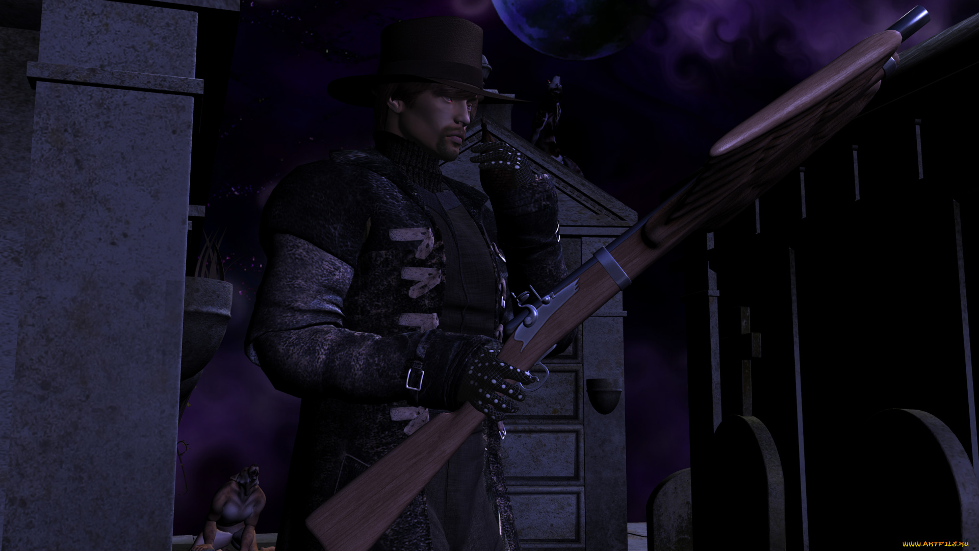 3д, графика, фантазия, , fantasy, мужчина, оружие, фон, взгляд