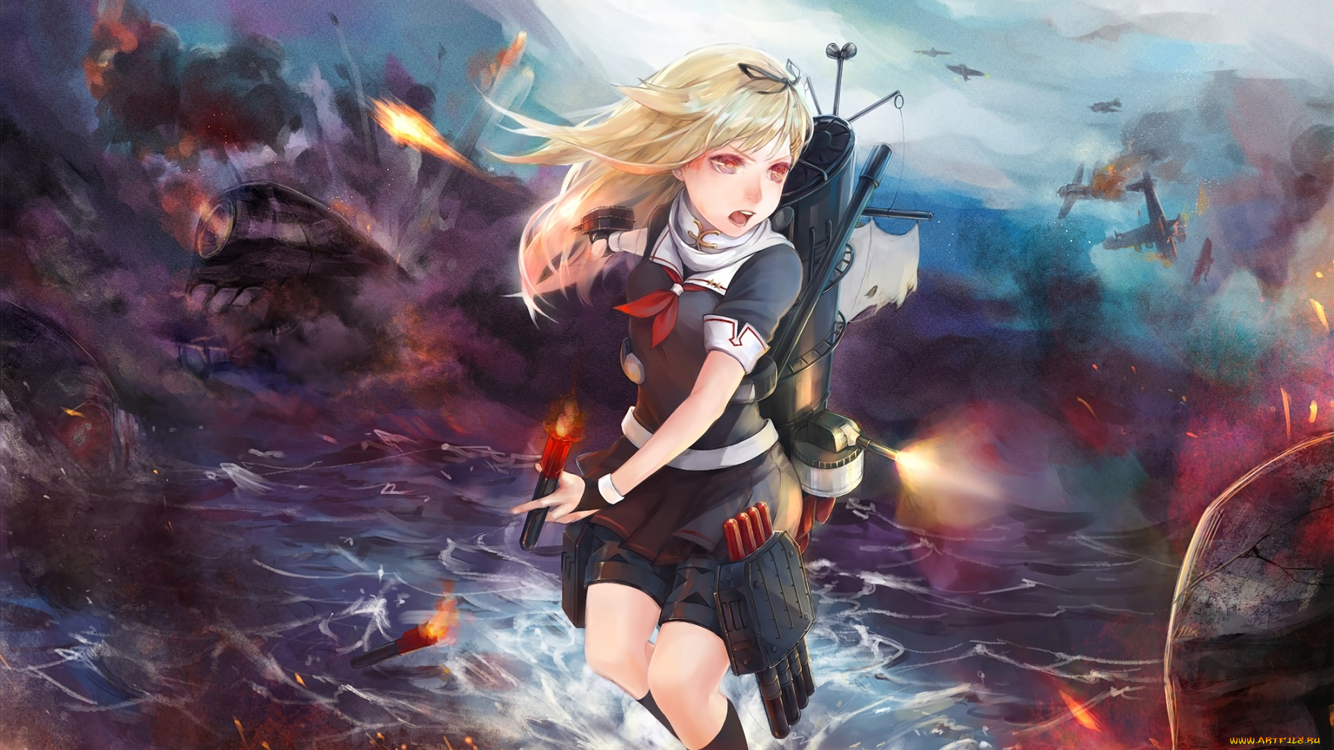 аниме, kantai, collection, фон, взгляд, девушка