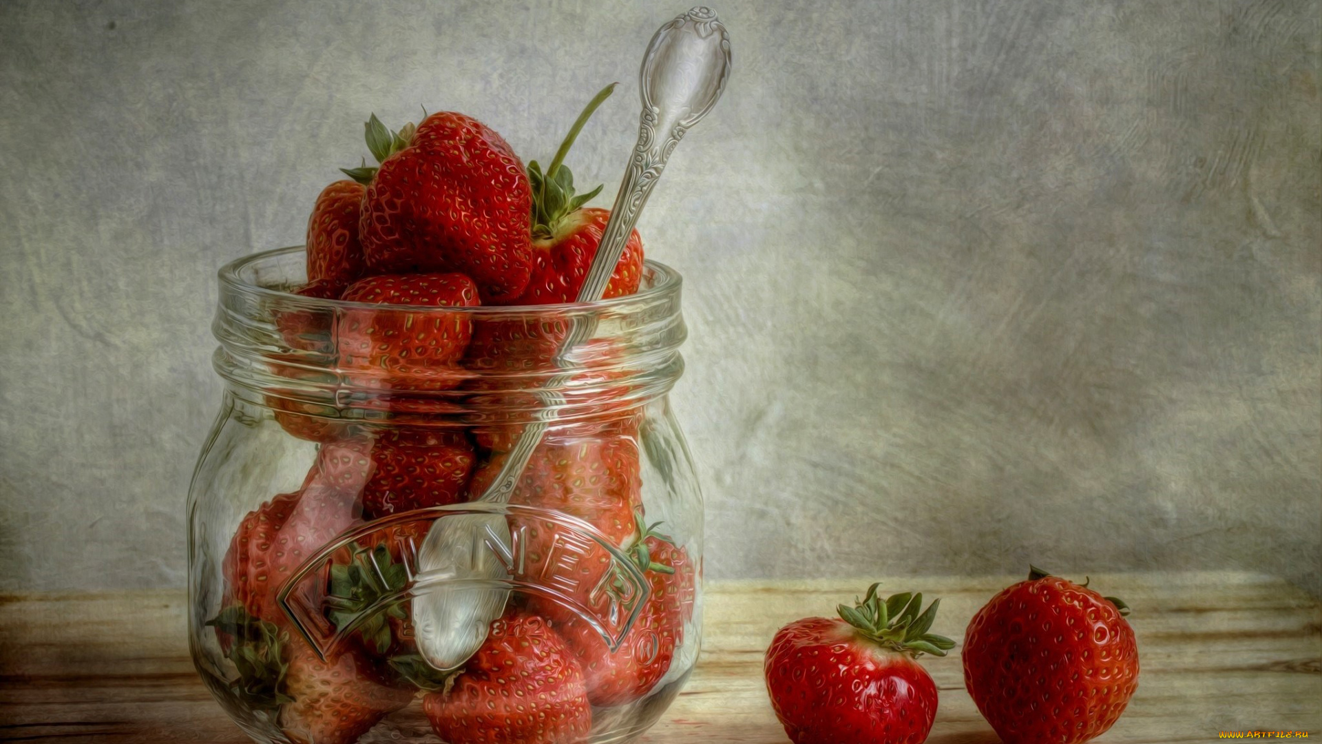 еда, клубника, , земляника, ягоды, ложка, банка