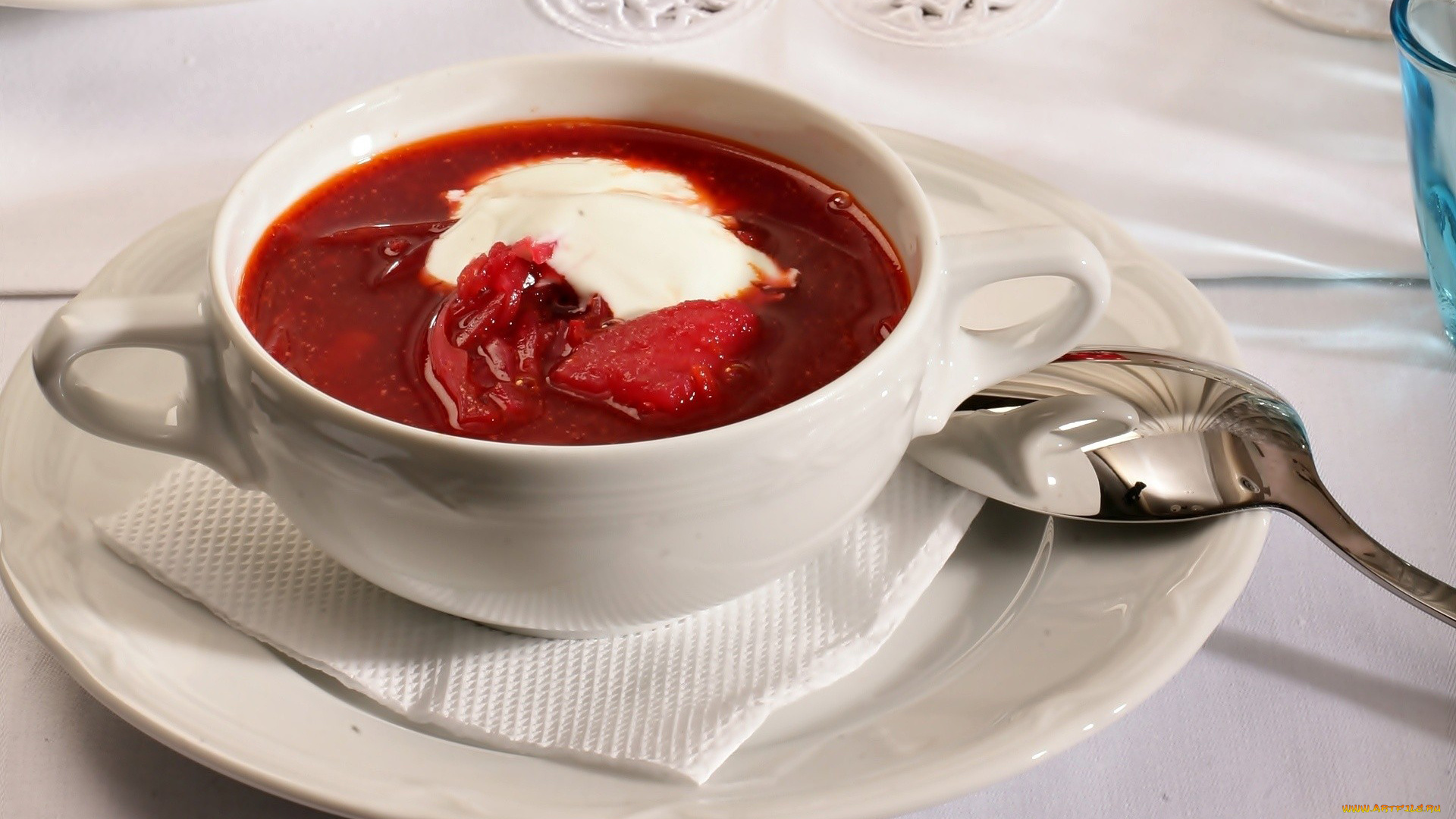 еда, первые, блюда, сметана, тарелка, борщ, салфетка