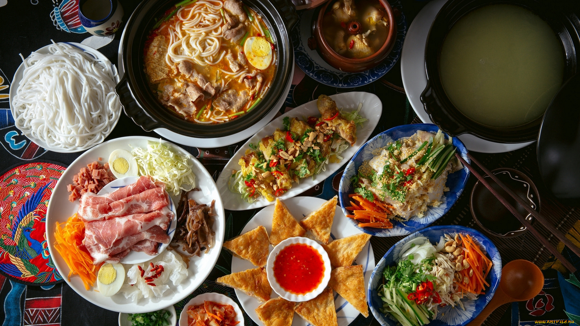 еда, разное, блюда, ассорти, мясо, овощи, соус, суп, лапша