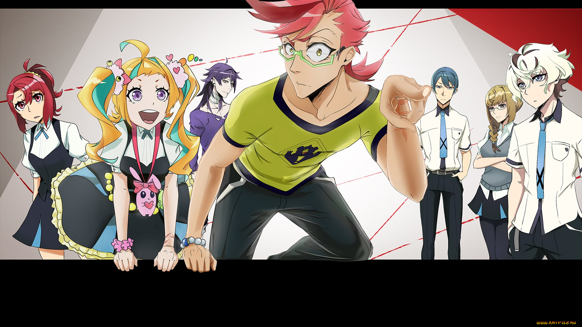 kiznaiver, аниме, парень, взгляд, девушка, фон