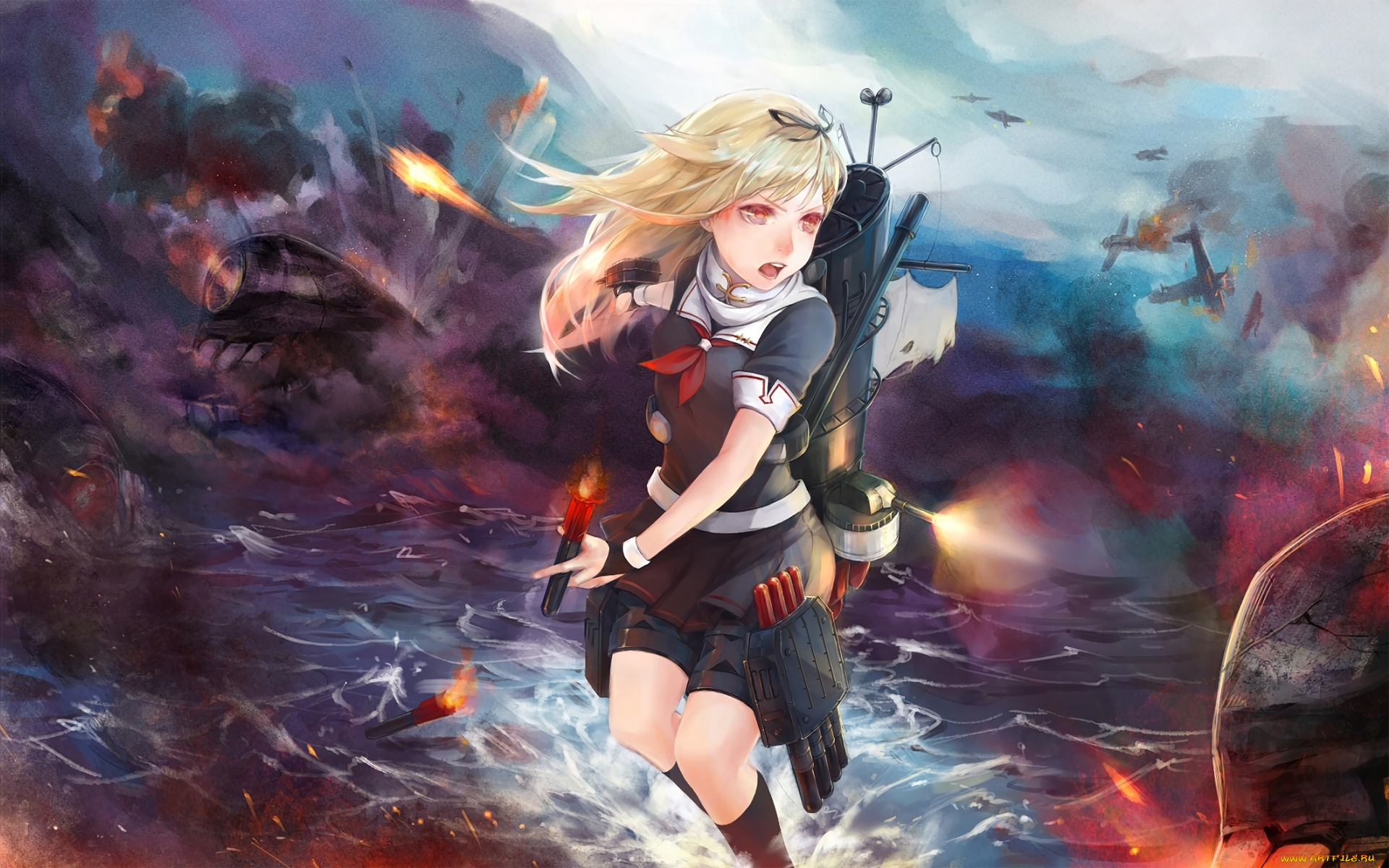 аниме, kantai, collection, фон, взгляд, девушка