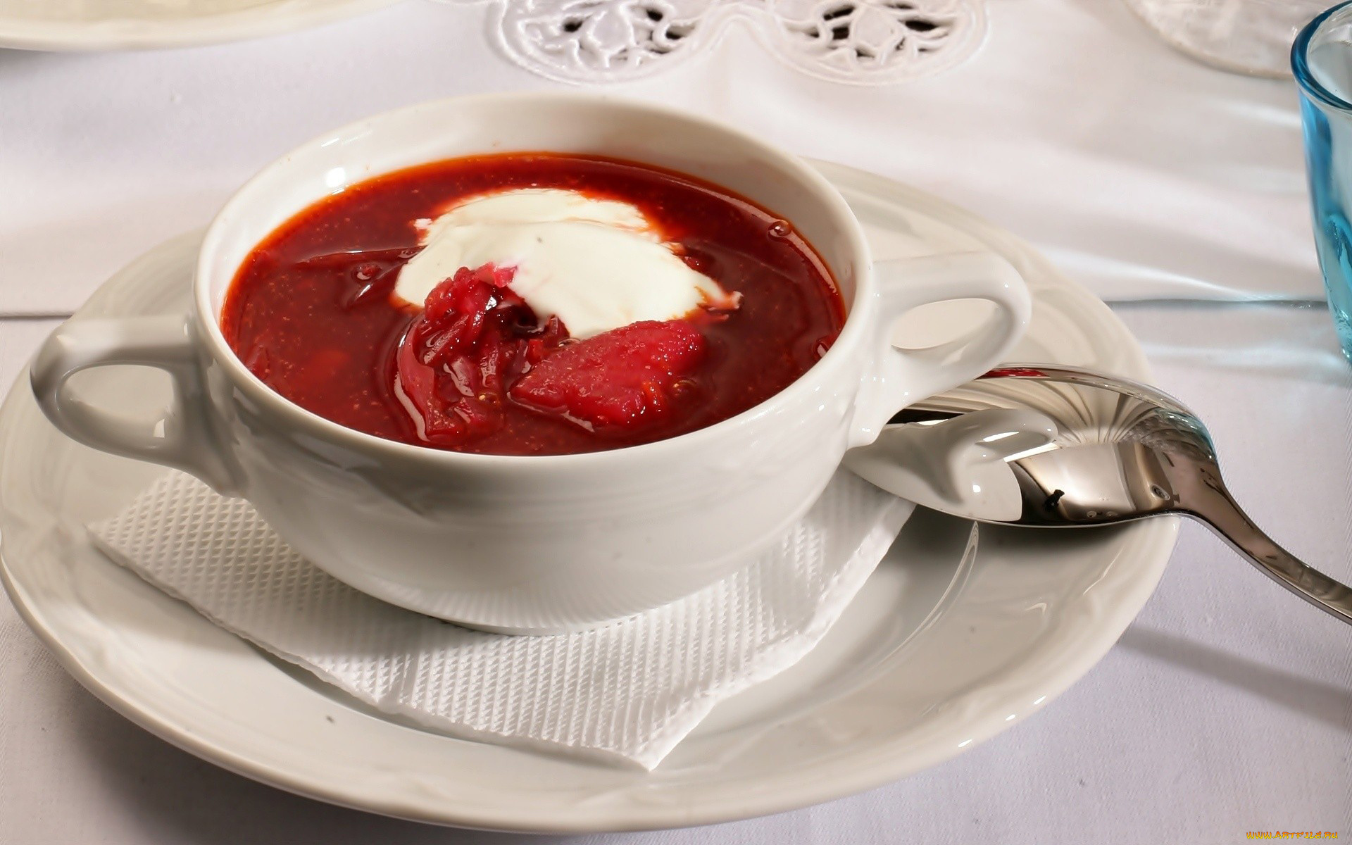 еда, первые, блюда, сметана, тарелка, борщ, салфетка