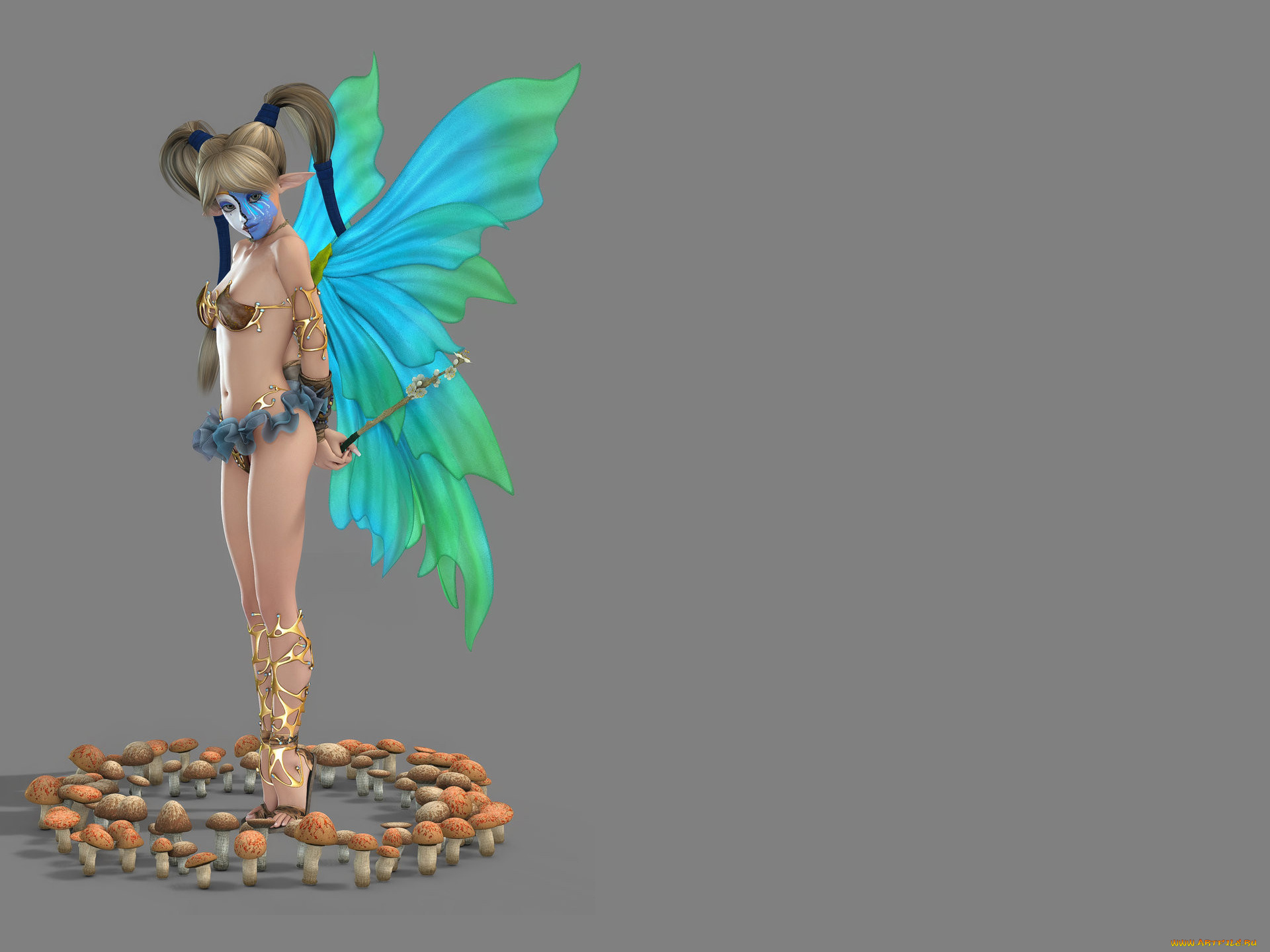 3д, графика, эльфы, , elves, грибы, крылья, эльф, девушка, взгляд