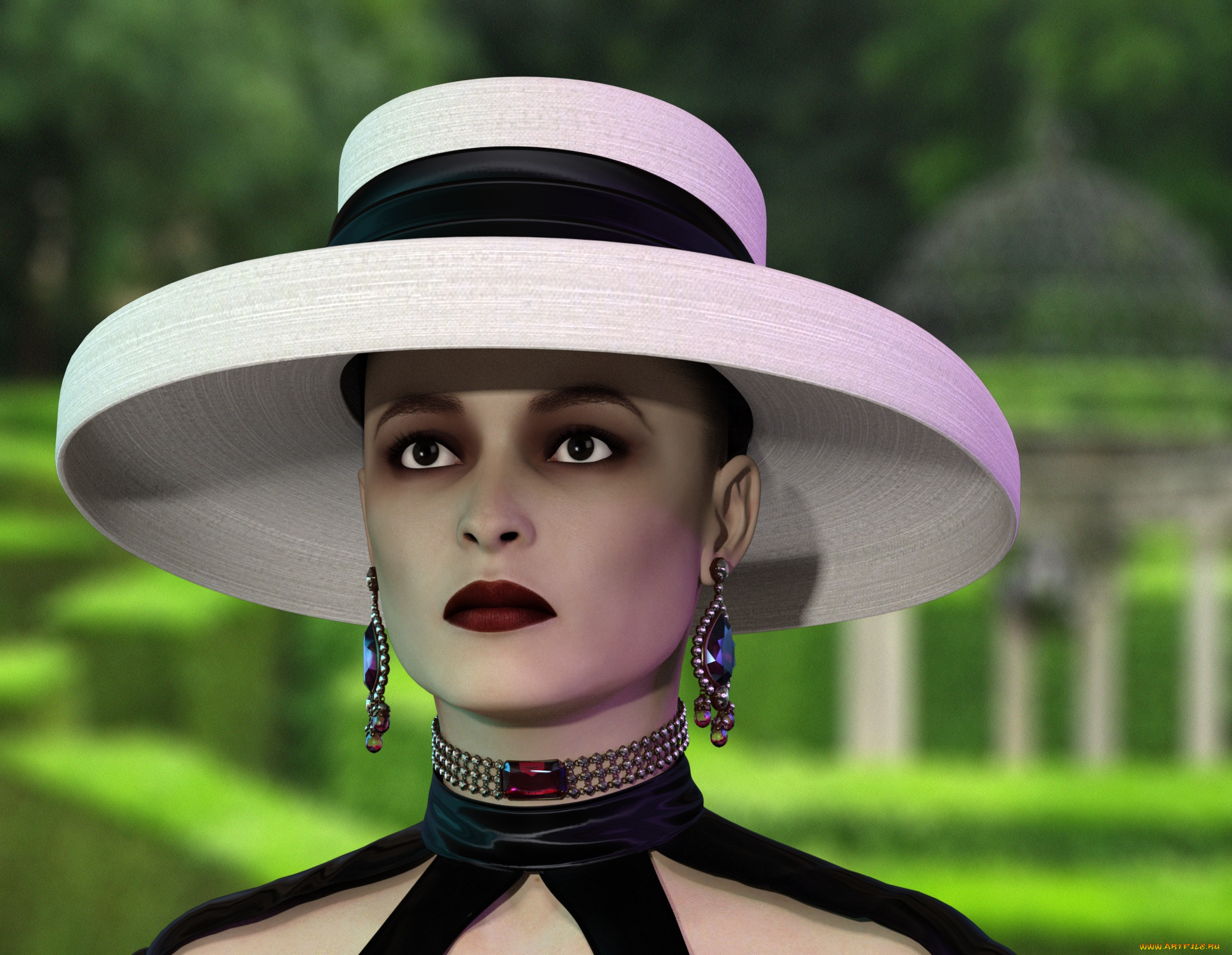 3д, графика, люди, , people, фон, взгляд, девушка, шляпа