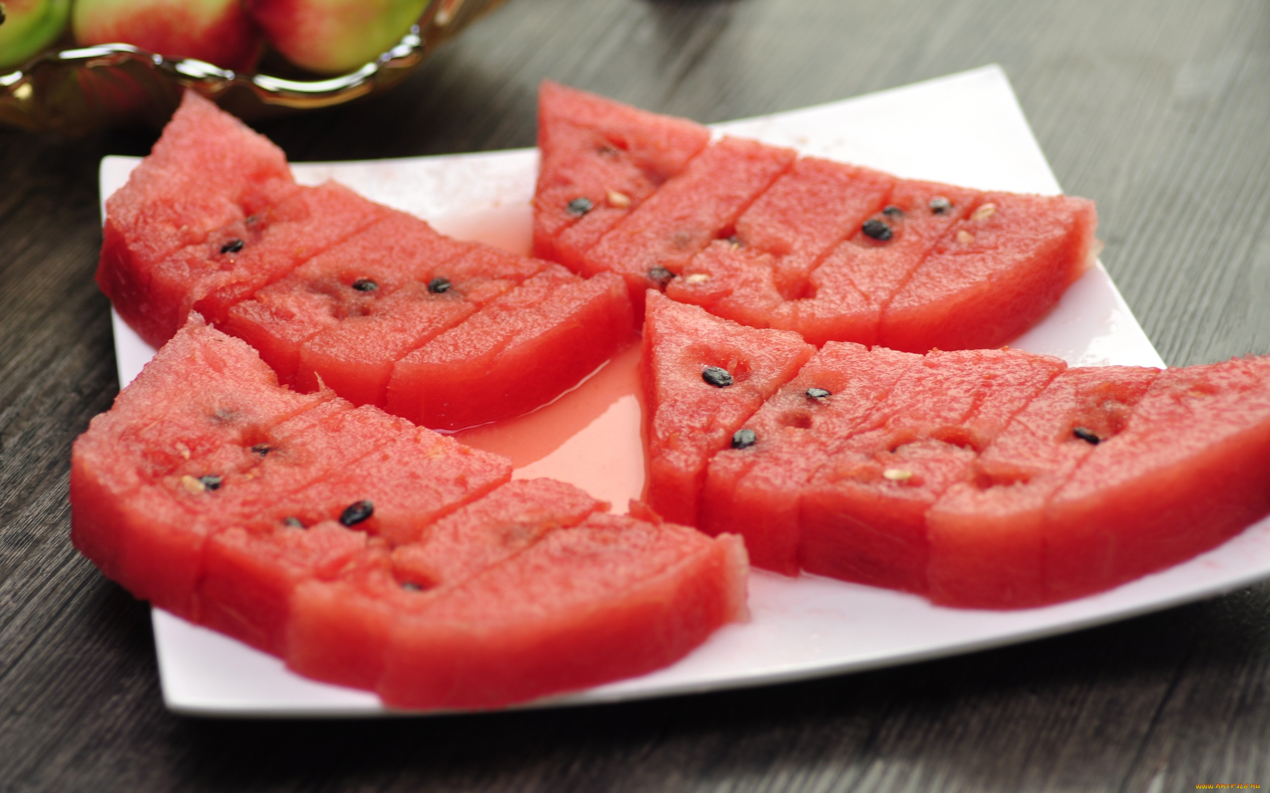 еда, арбуз, ломтики, сочные