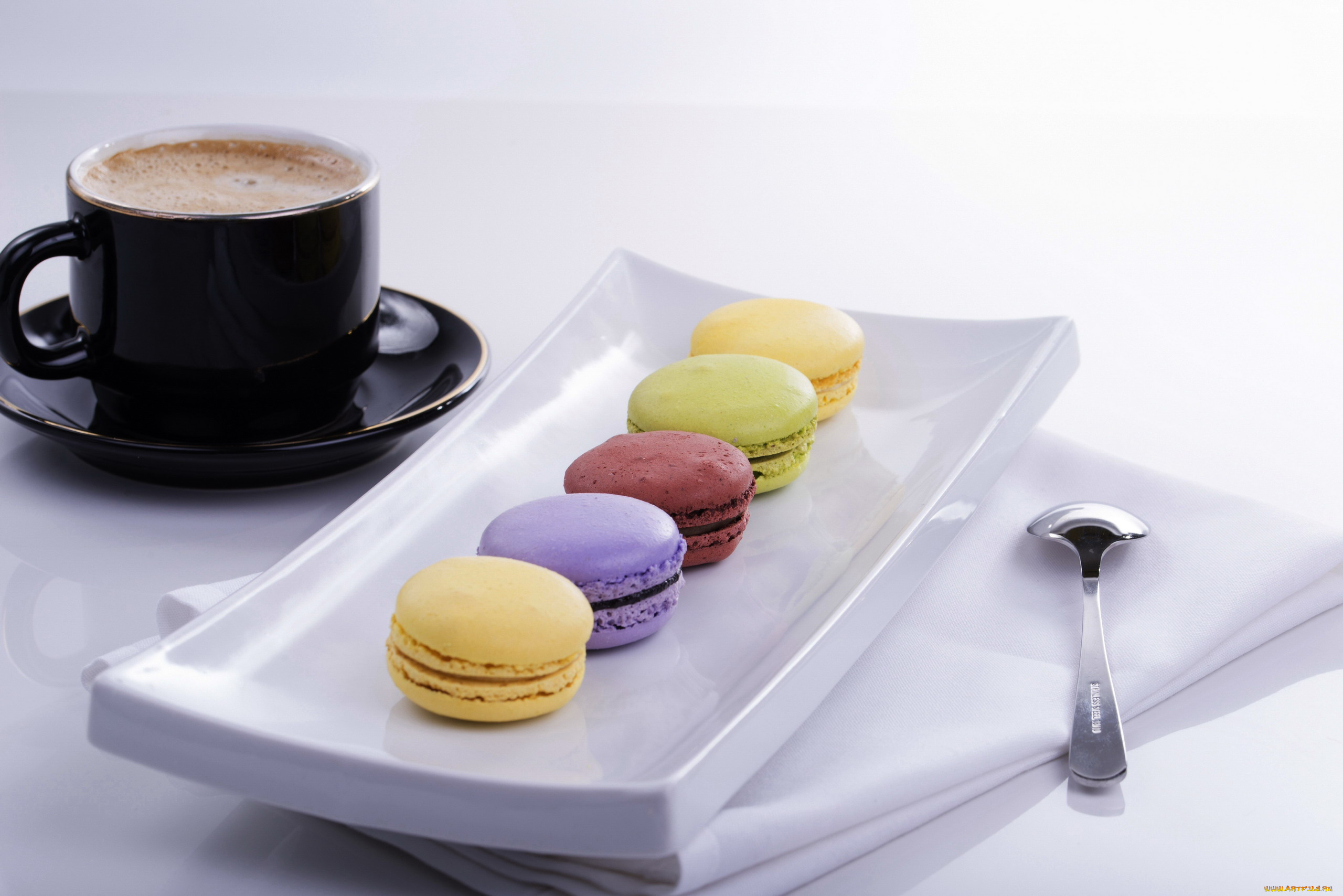 еда, макаруны, лакомство, кофе, ассорти