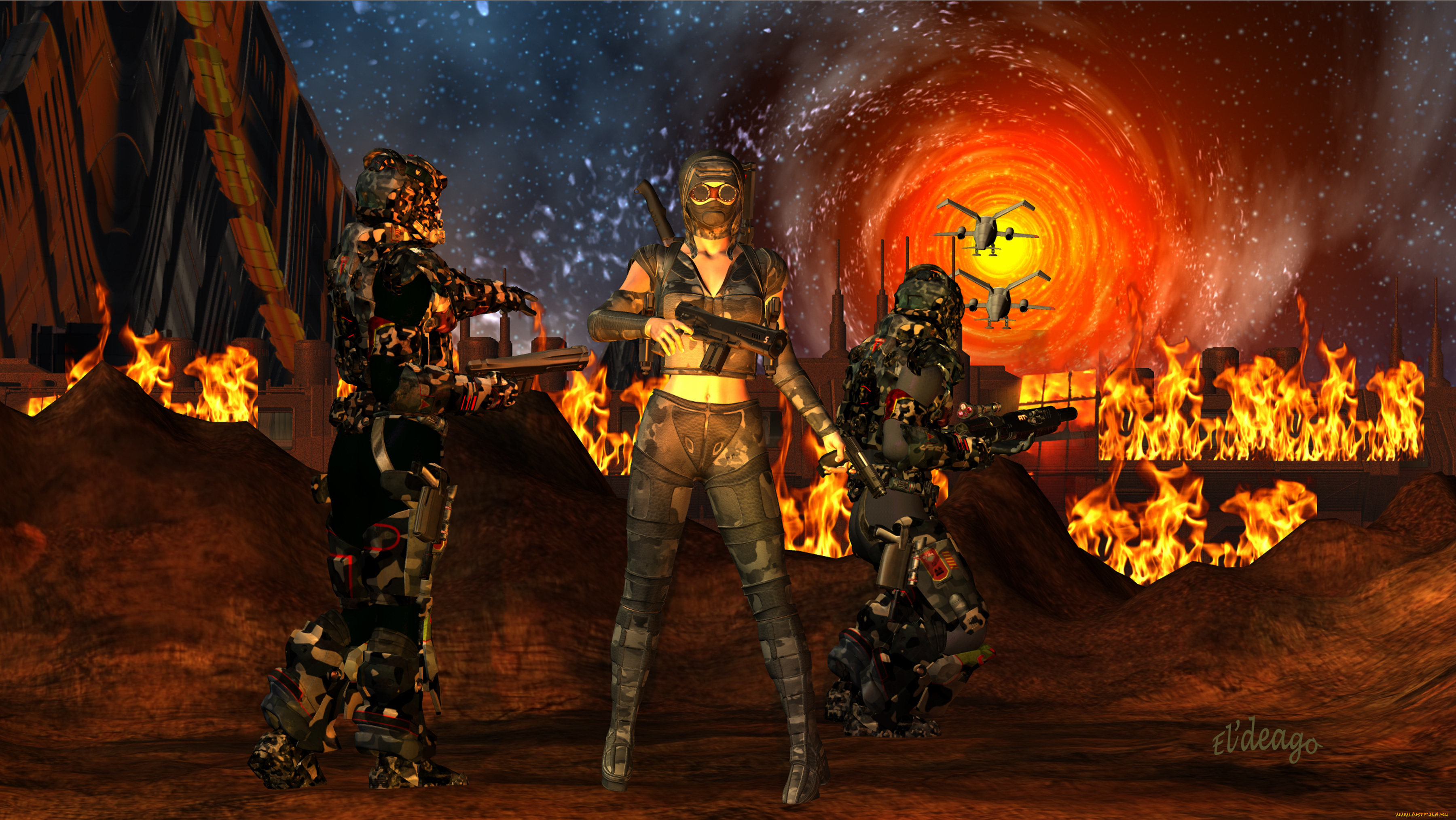 3д, графика, фантазия, , fantasy, оружие, девушка, фон, взгляд