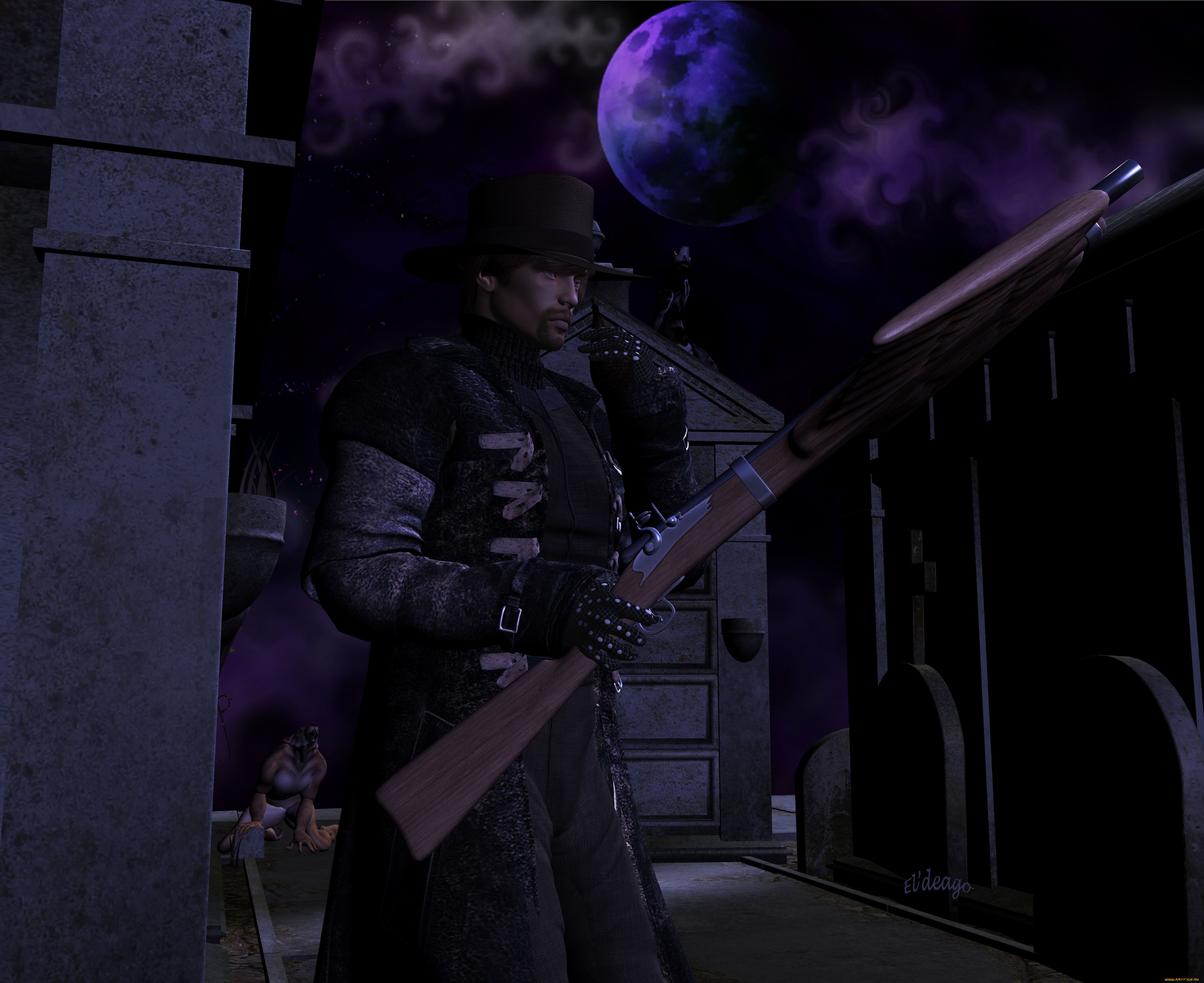 3д, графика, фантазия, , fantasy, мужчина, оружие, фон, взгляд