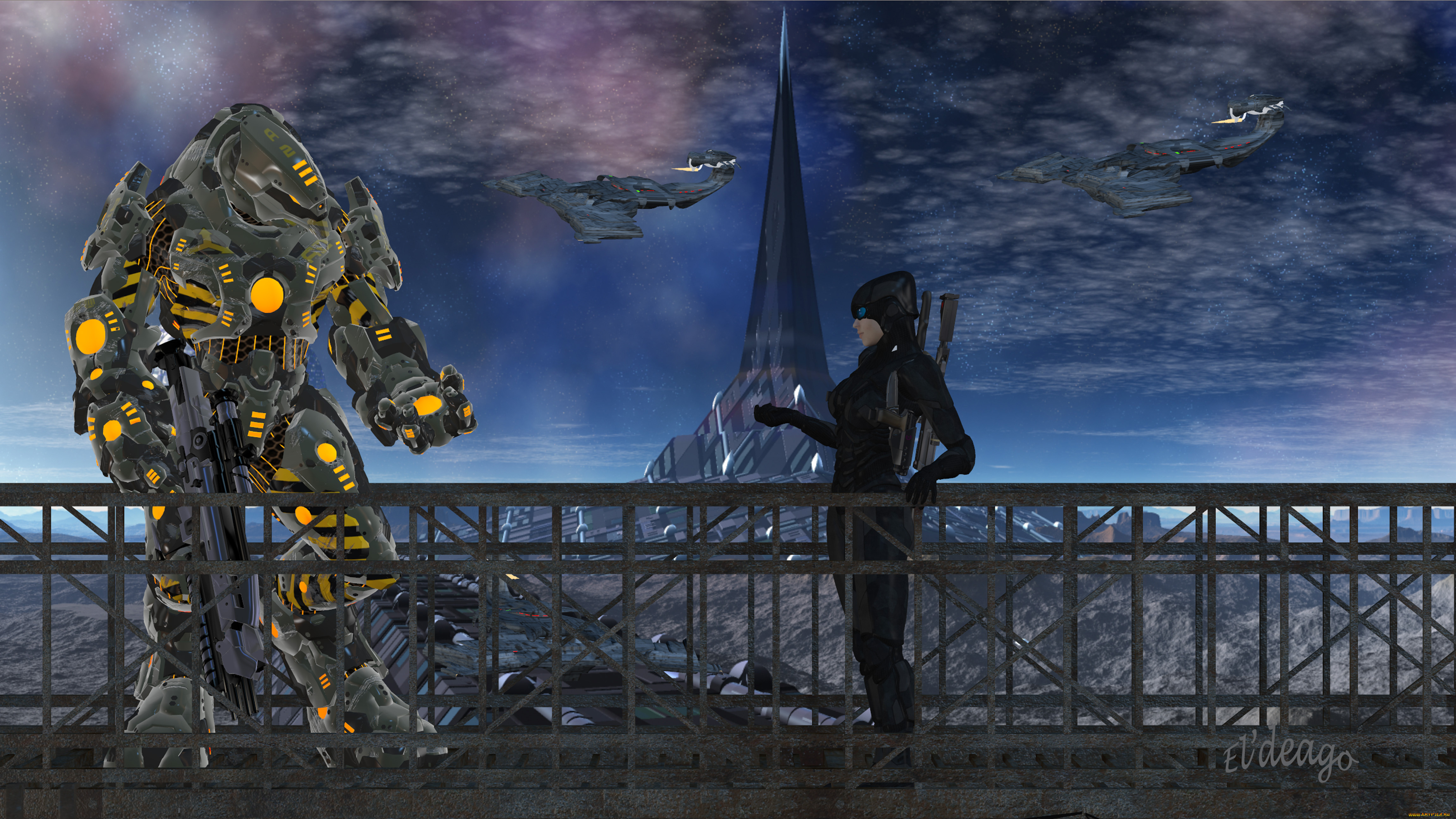 3д, графика, фантазия, , fantasy, девушка, оружие, фон, взгляд