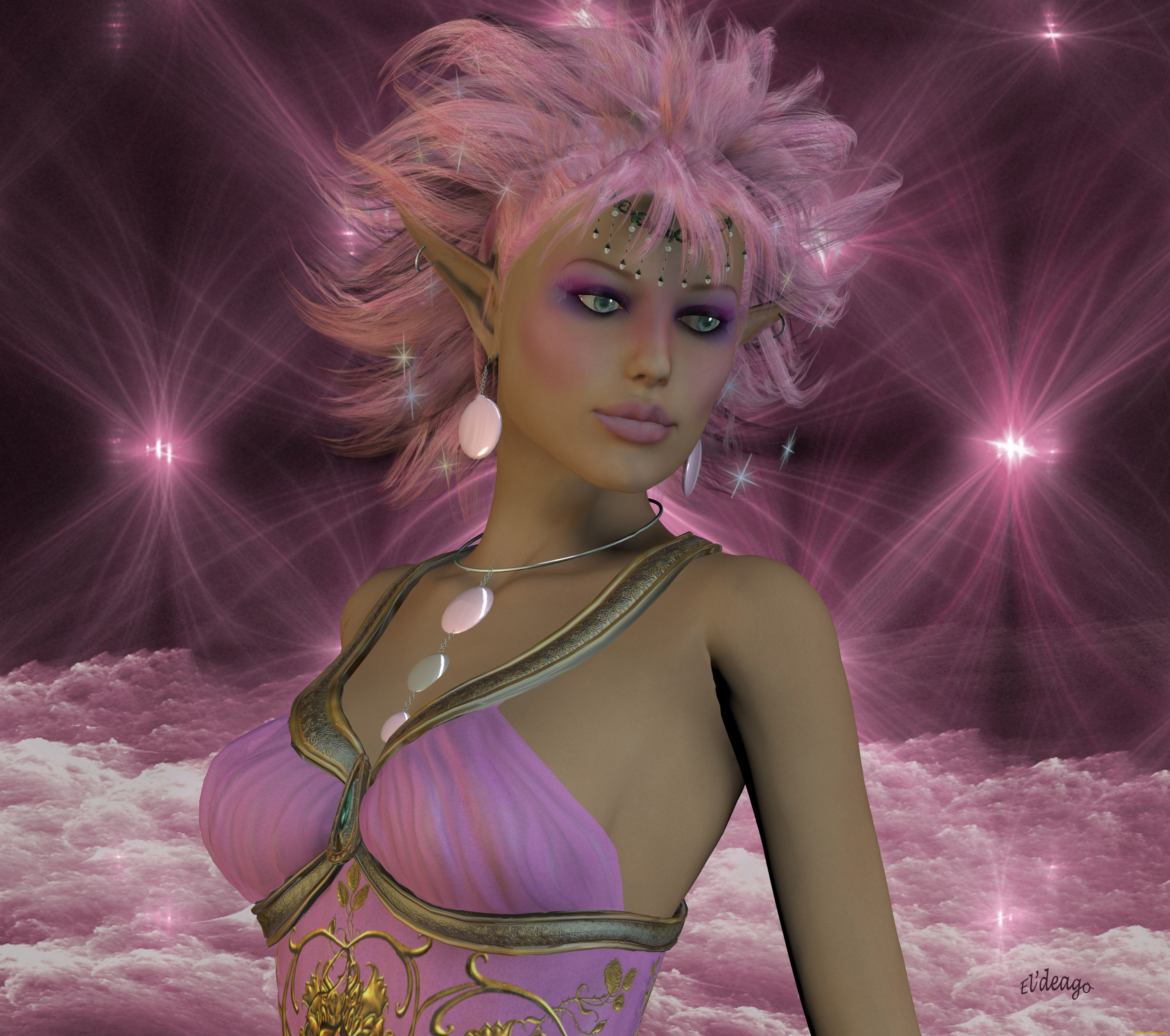 3д, графика, эльфы, , elves, взгляд, эльфийка, фон