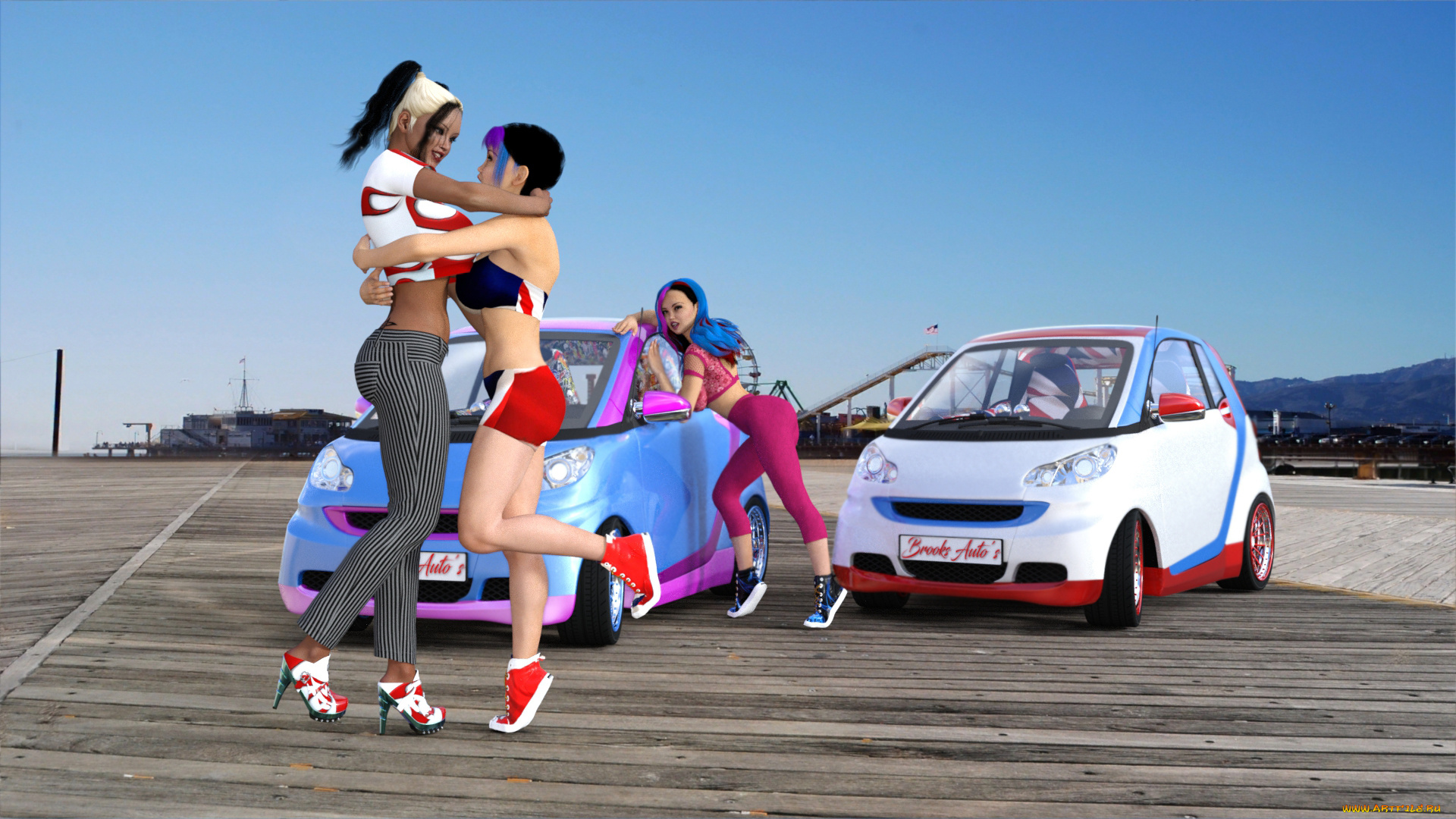 3д, графика, люди-авто, мото, , people-, car, , , moto, взгляд, девушки, фон