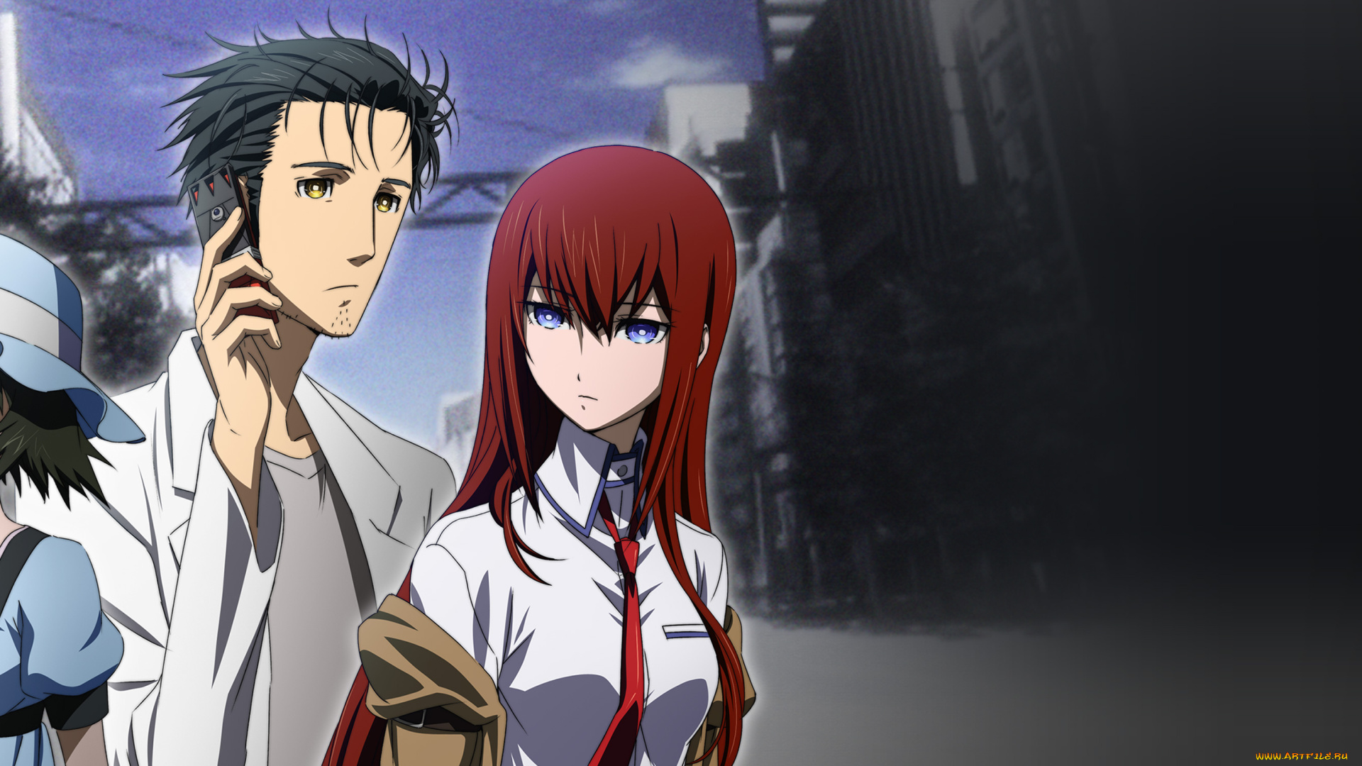 аниме, steins, gate, фон, взгляд, девушки