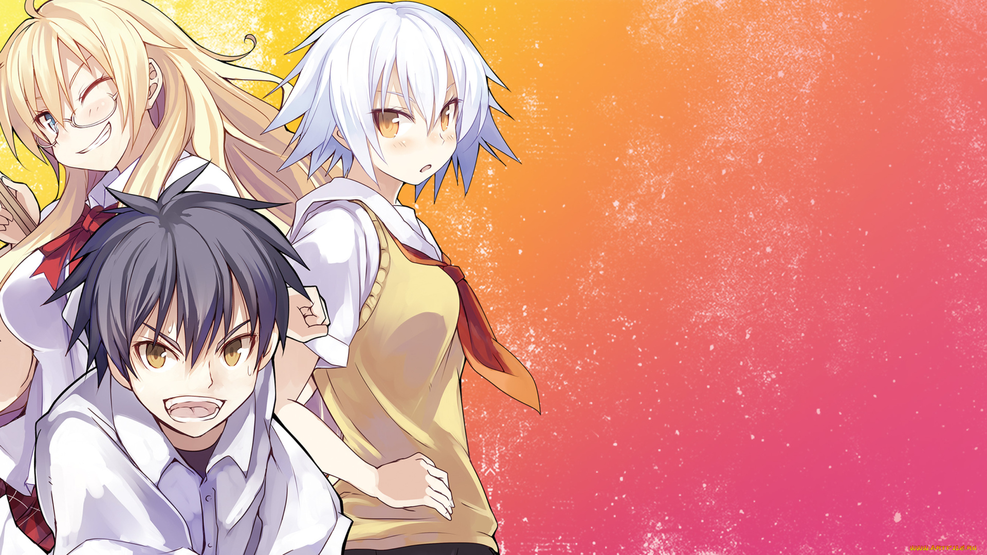 ben-to, аниме, фон, взгляд, девушки