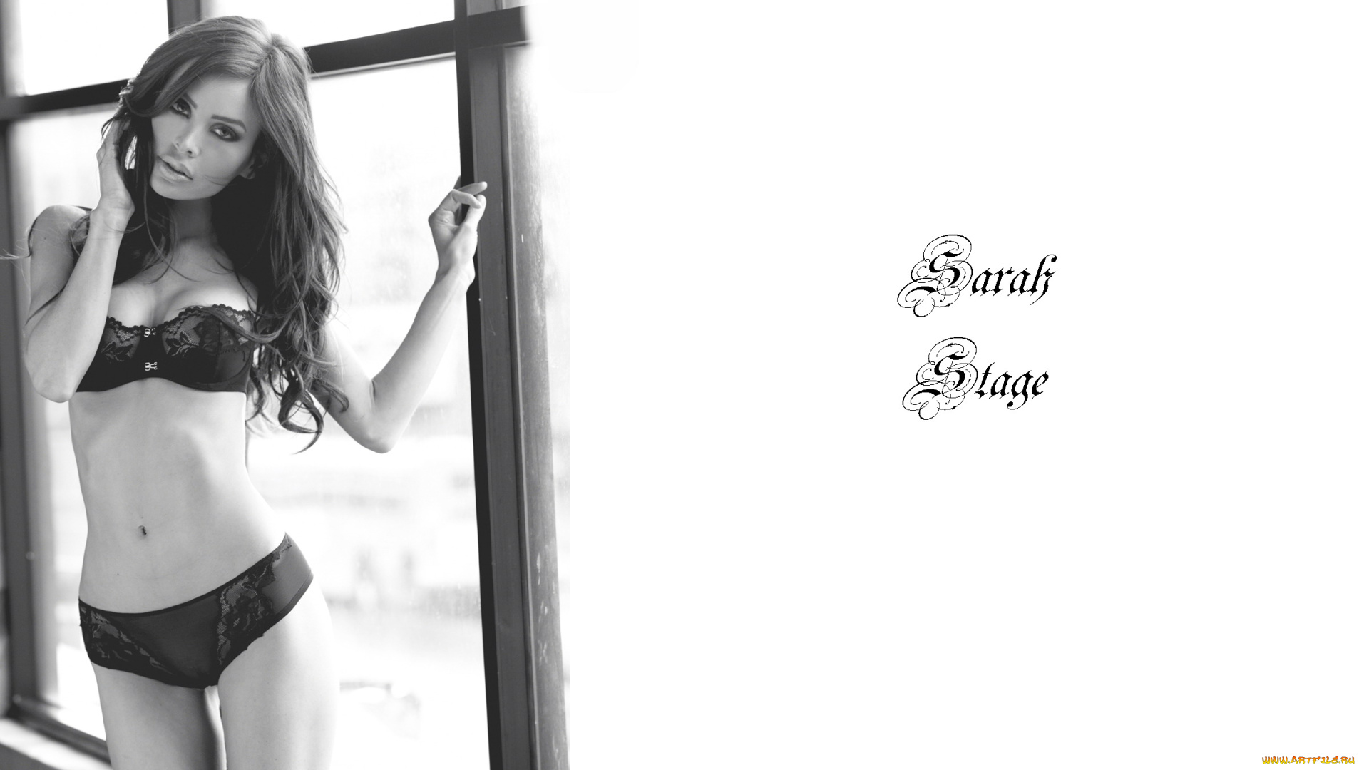 девушки, sarah, stage, окно, модель, сара, стейдж, белье, черно-белая