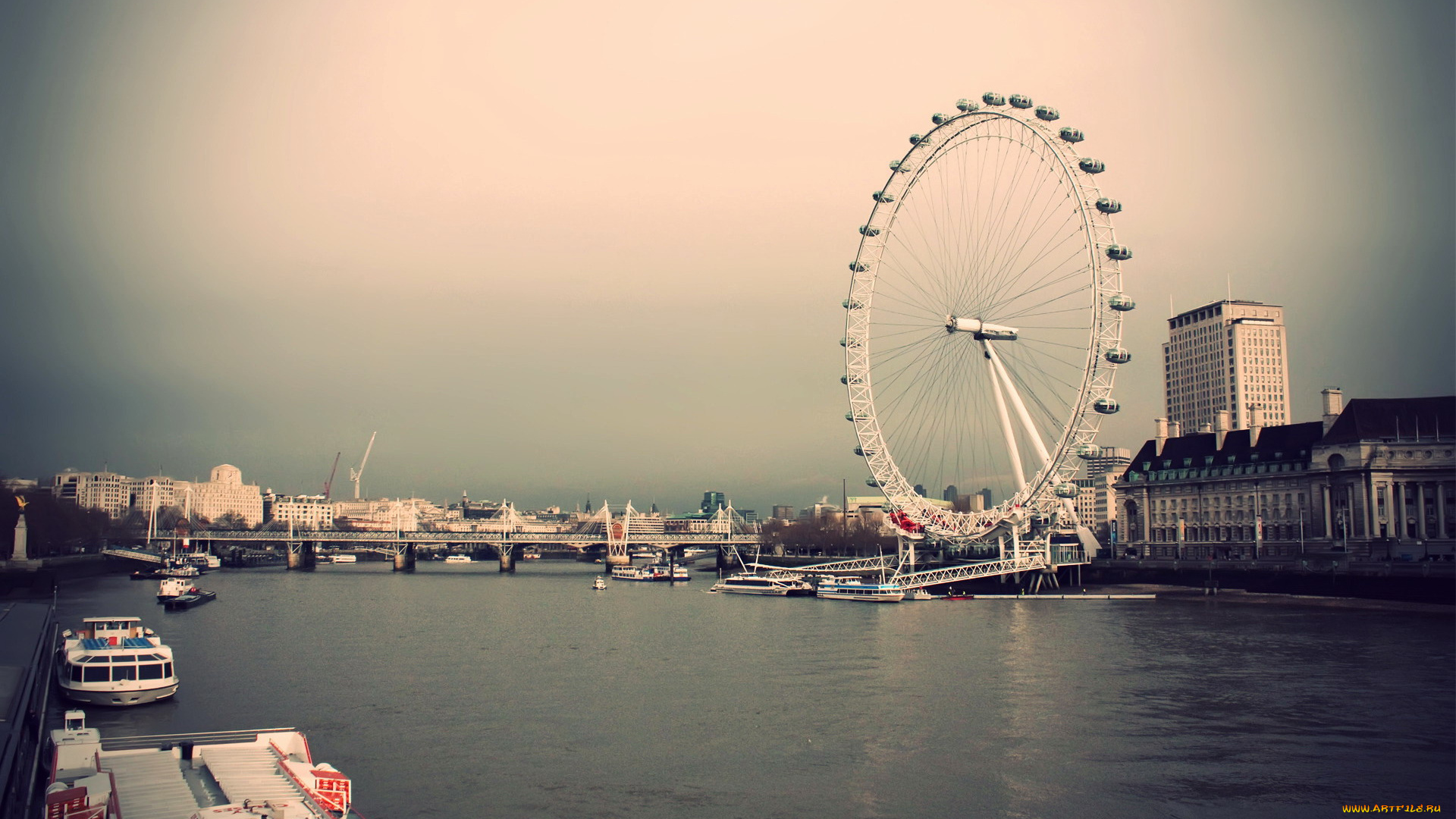 города, лондон, , великобритания, река, колесо, обозрения, мост