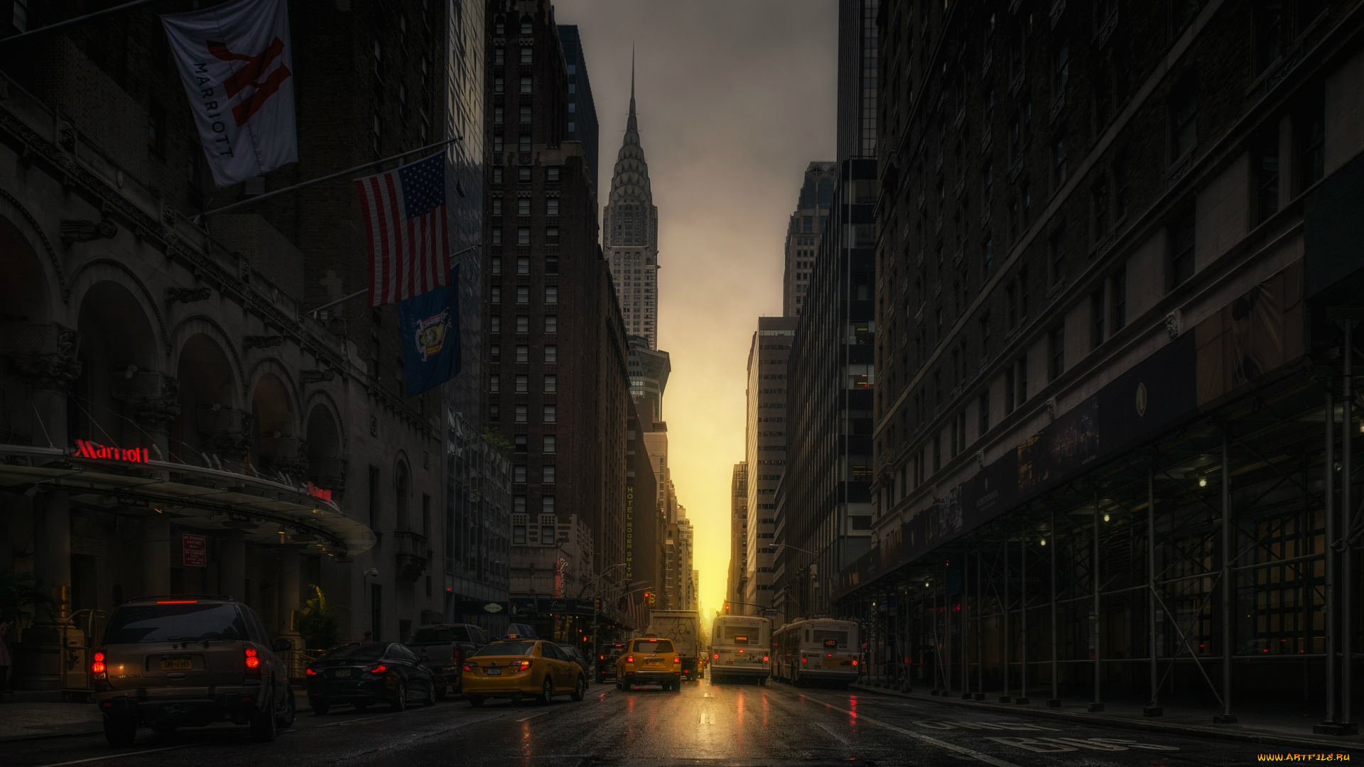 города, нью-йорк, , сша, машины, улица, такси, manhattanhenge