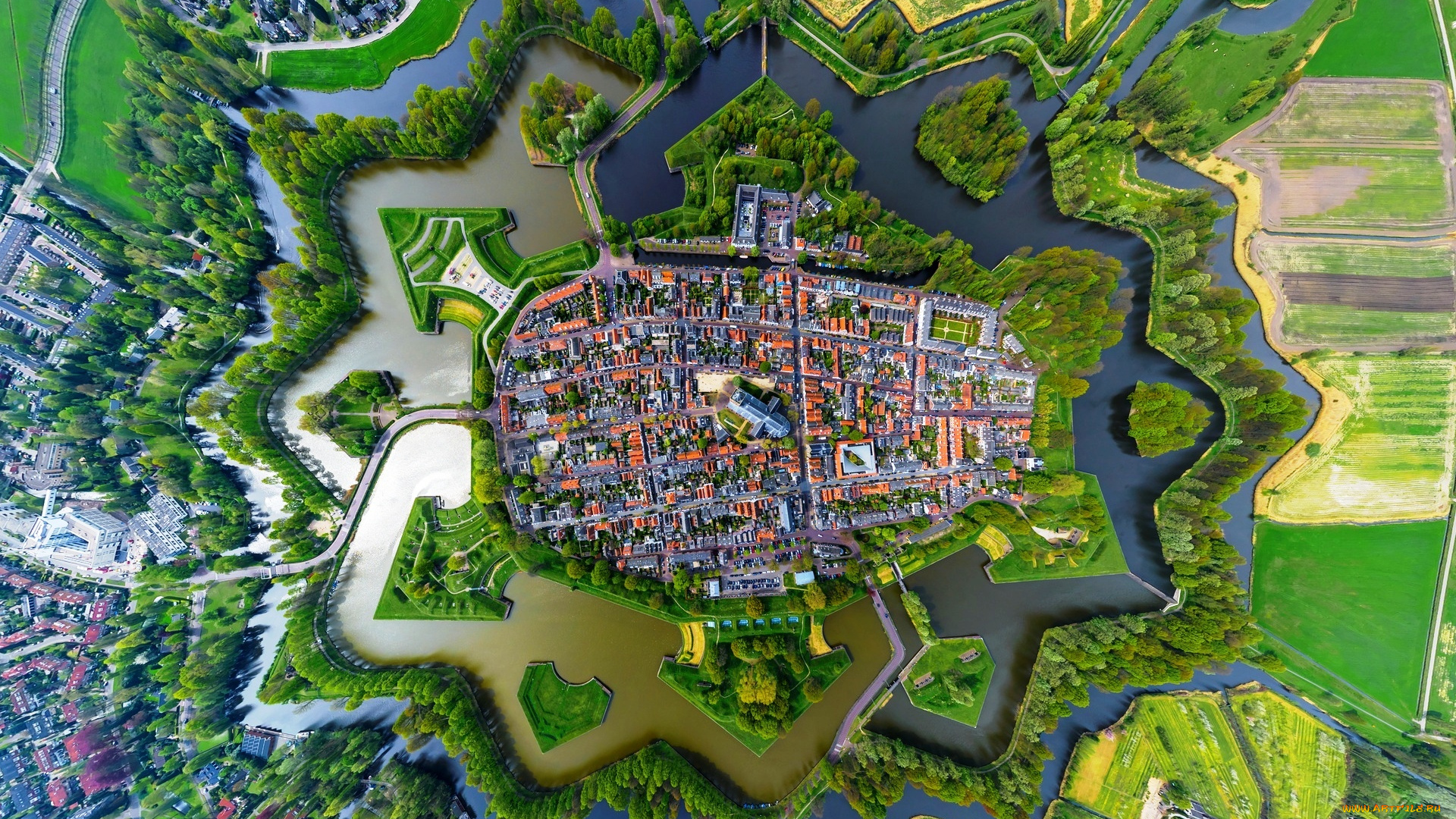 нарден, , нидерланды, города, -, панорамы, панорама, поля, город, каналы, острова