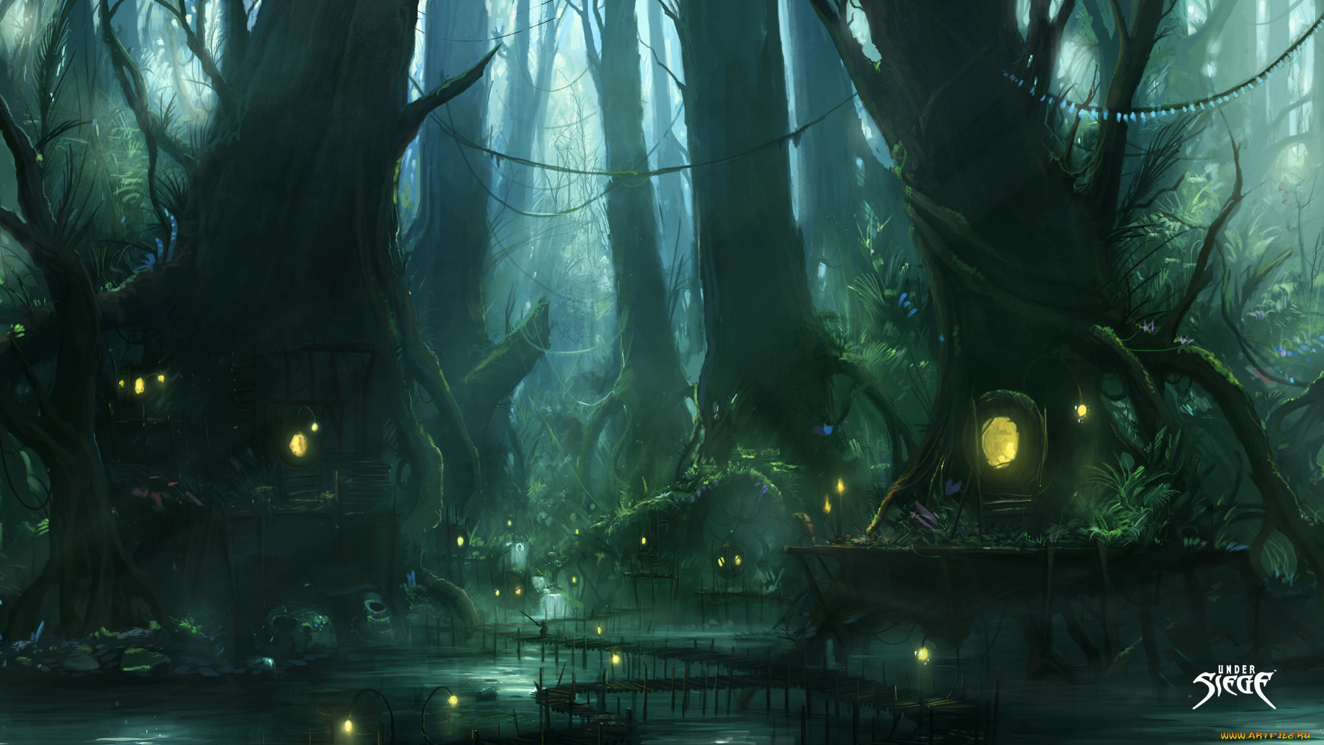 видео, игры, ~~~другое~~~, лес, деревья, вода, огни, дома