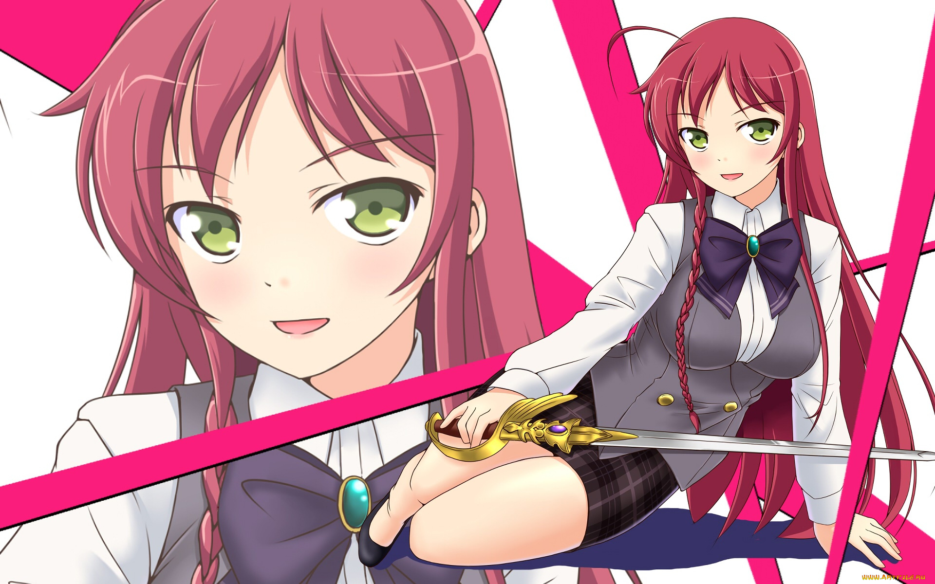 аниме, hataraku, maou-sama, фон, взгляд, девушки