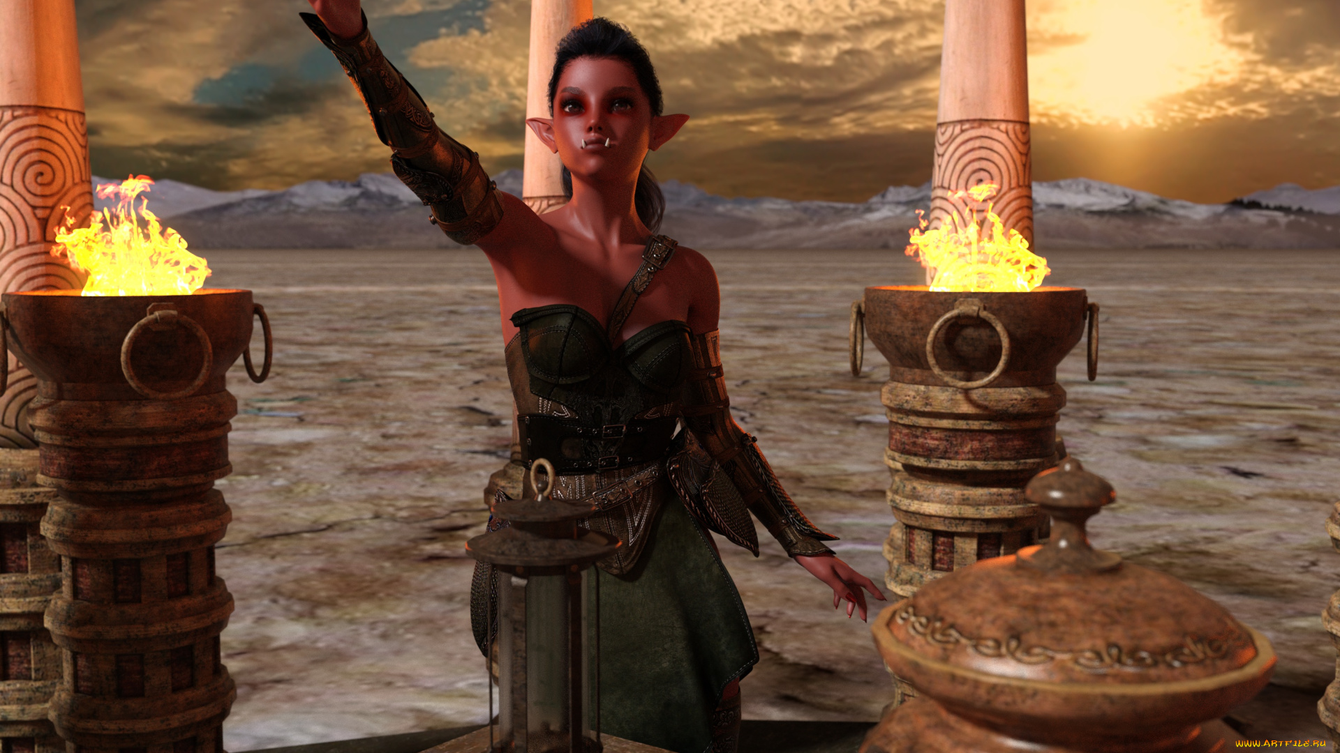 3д, графика, эльфы, , elves, эльфийка, взгляд, фон