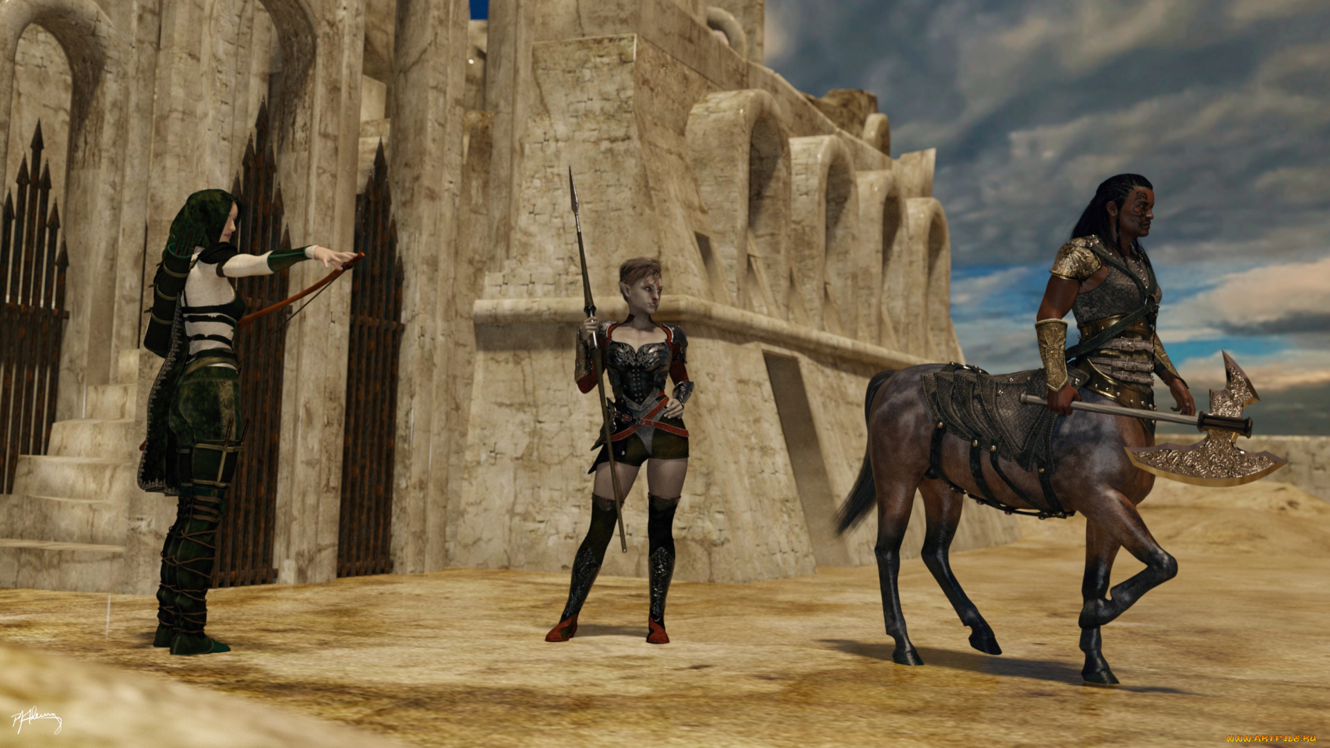 3д, графика, существа, , creatures, девушки, взгляд, фон