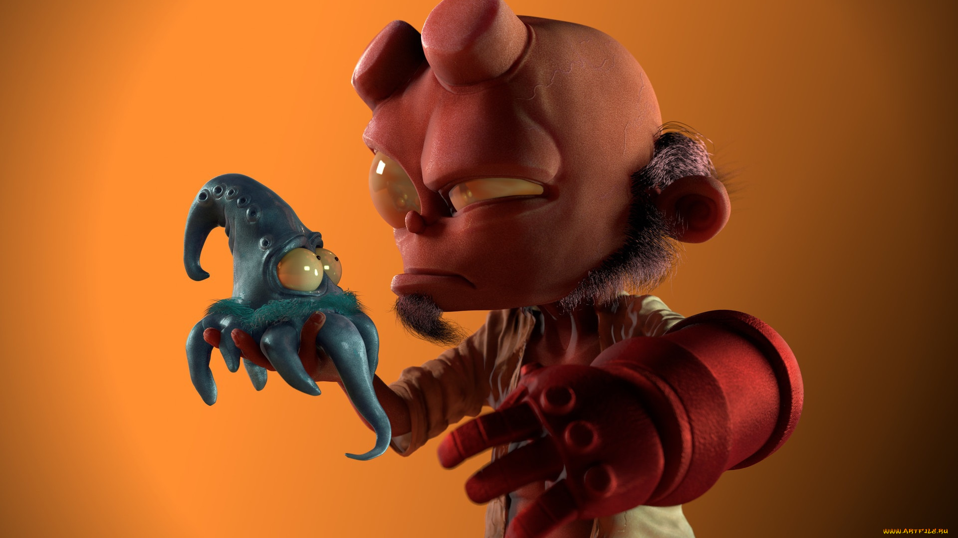 3д, графика, юмор, , humor, hell, boy, арт, matteo, caruso, осьминог