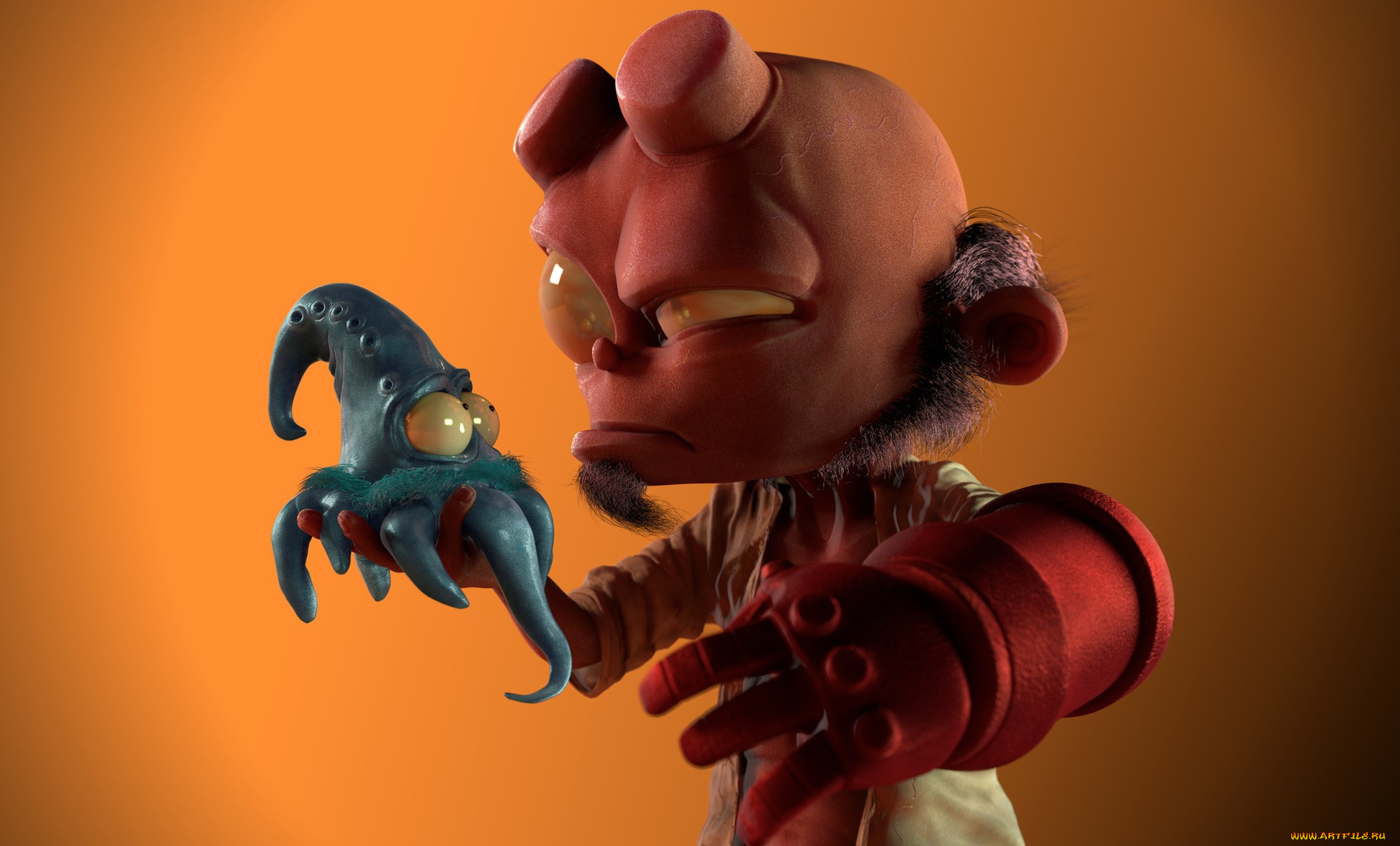 3д, графика, юмор, , humor, hell, boy, арт, matteo, caruso, осьминог