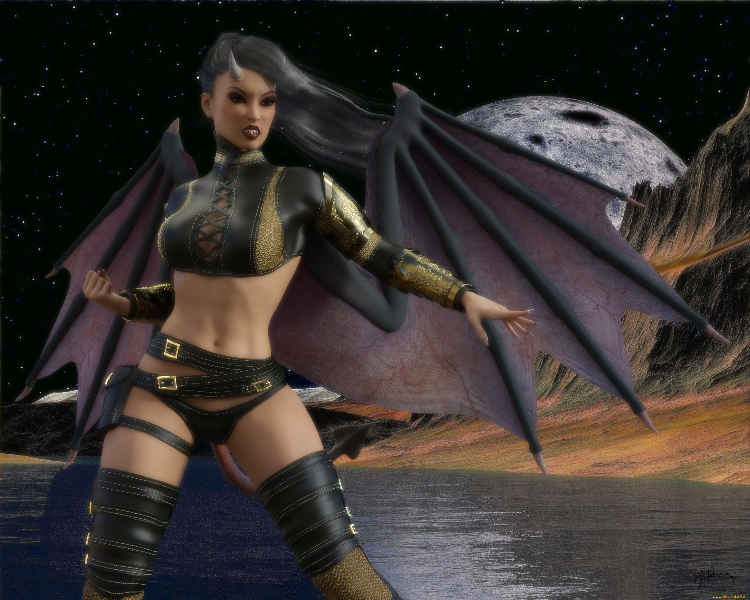 3д, графика, существа, , creatures, девушка, взгляд, фон