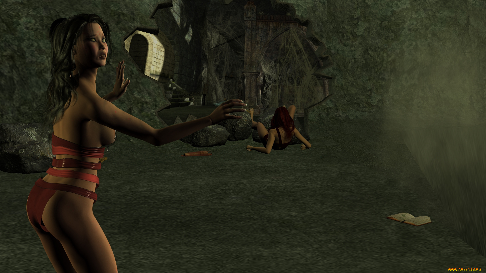 3д, графика, фантазия, , fantasy, фон, девушка, взгляд