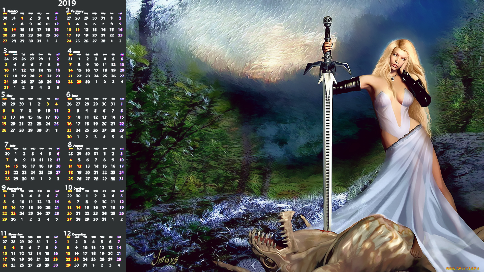 календари, 3д-графика, растение, существо, монстр, оружие, девушка