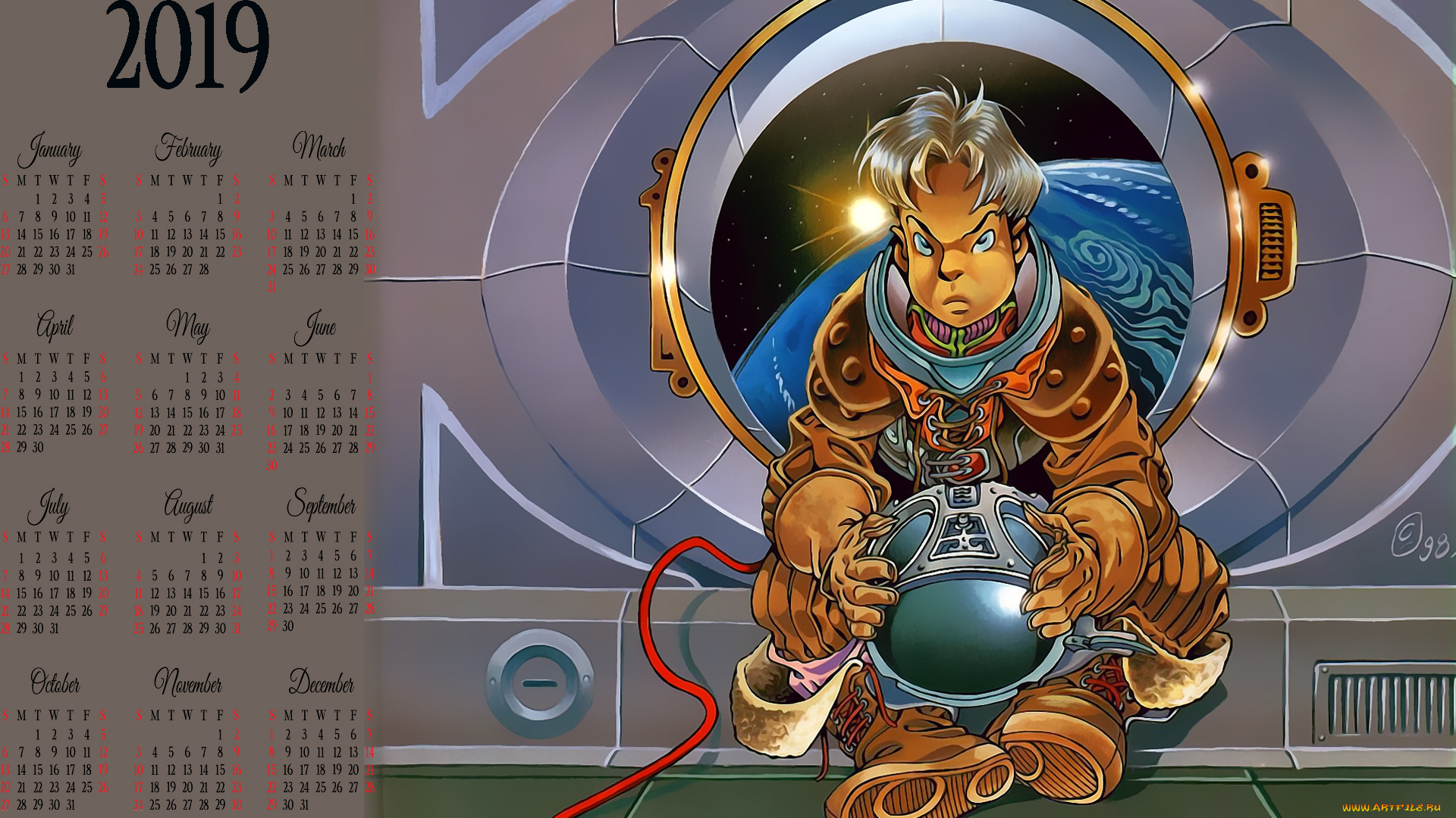 календари, фэнтези, космонавт, парень, шлем, скафандр