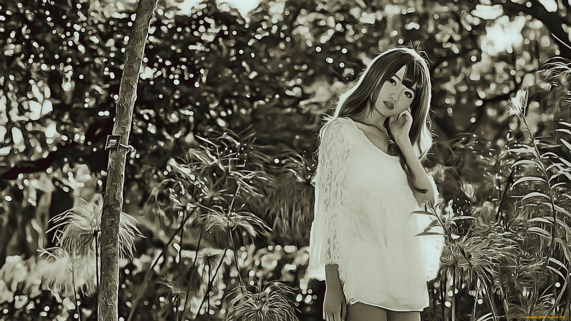 календари, компьютерный, дизайн, природа, растение, взгляд, девушка, азиатка