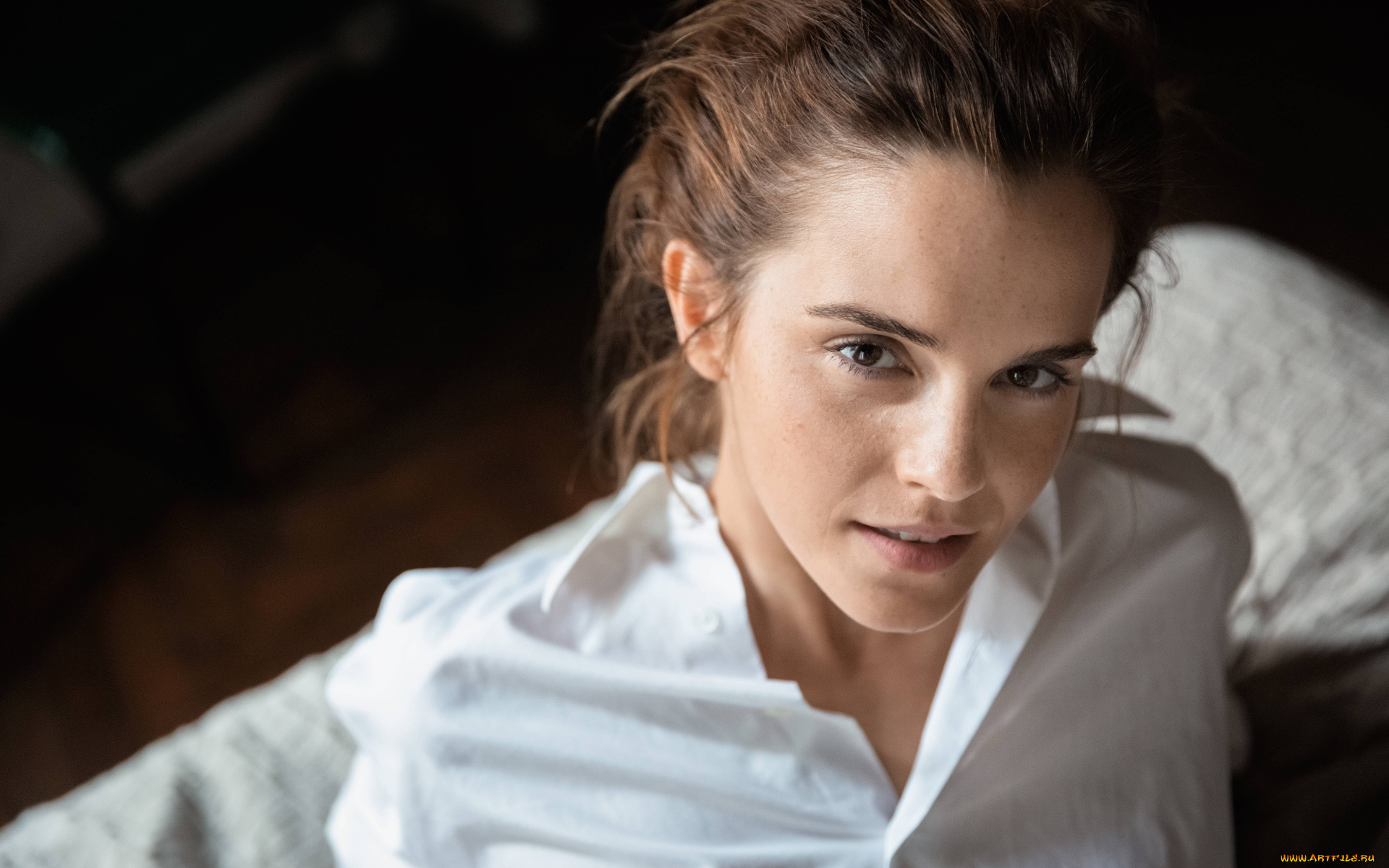 девушки, emma, watson, актриса, рубашка, лицо