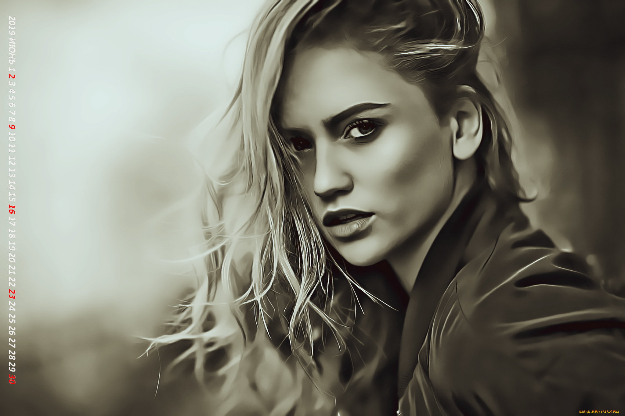 календари, компьютерный, дизайн, лицо, взгляд, девушка