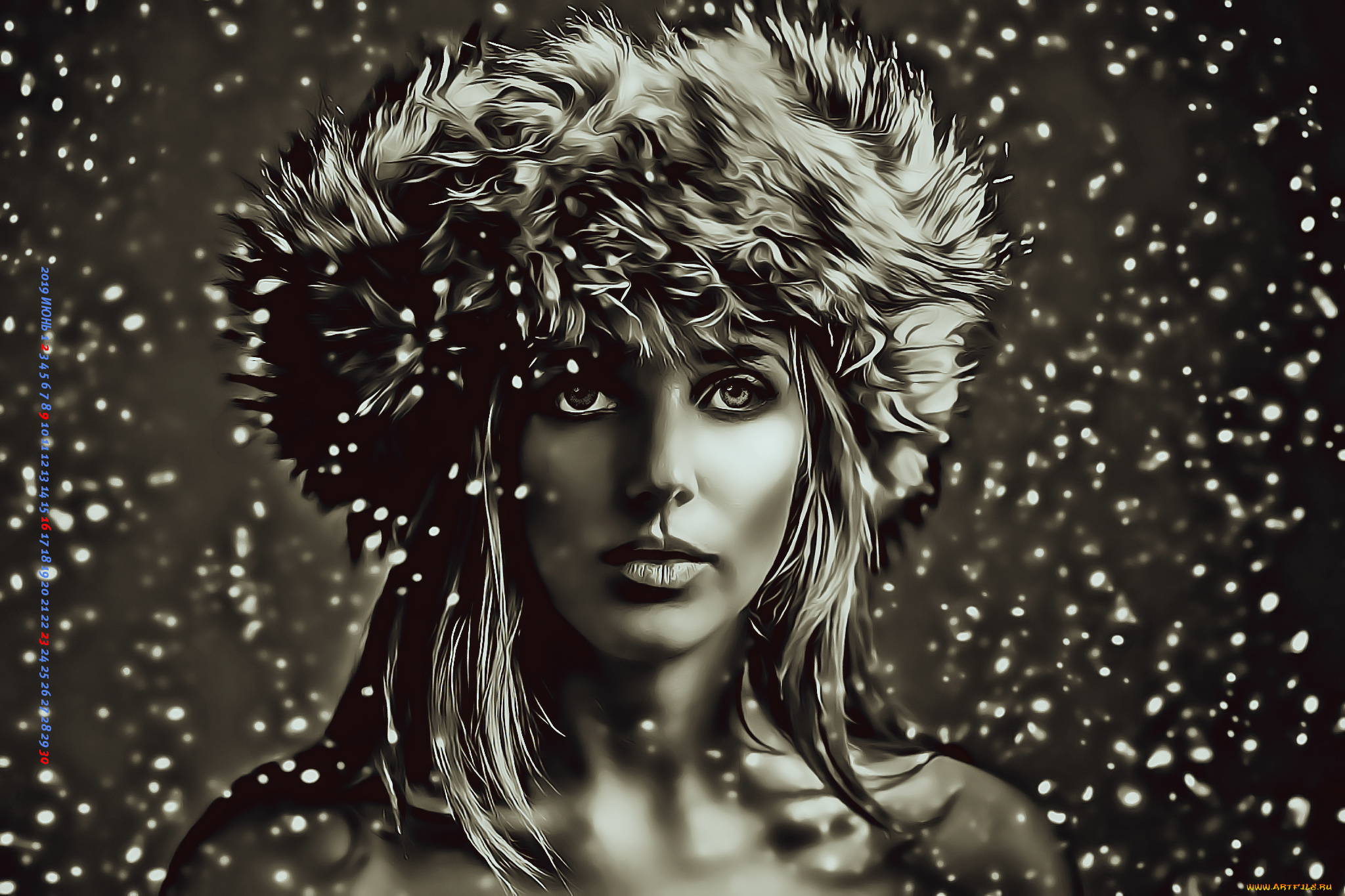 календари, компьютерный, дизайн, шапка, лицо, девушка