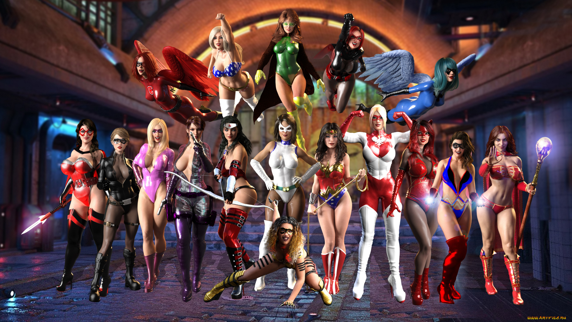 3д, графика, фантазия, , fantasy, девушки, фон, взгляд, униформа, улыбка