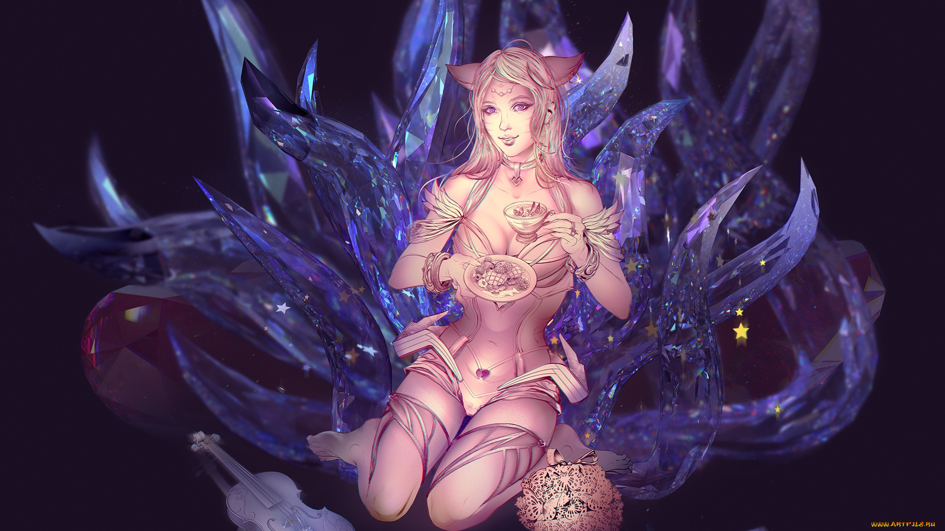 видео, игры, league, of, legends, ahri, хвосты, еда, скрипка