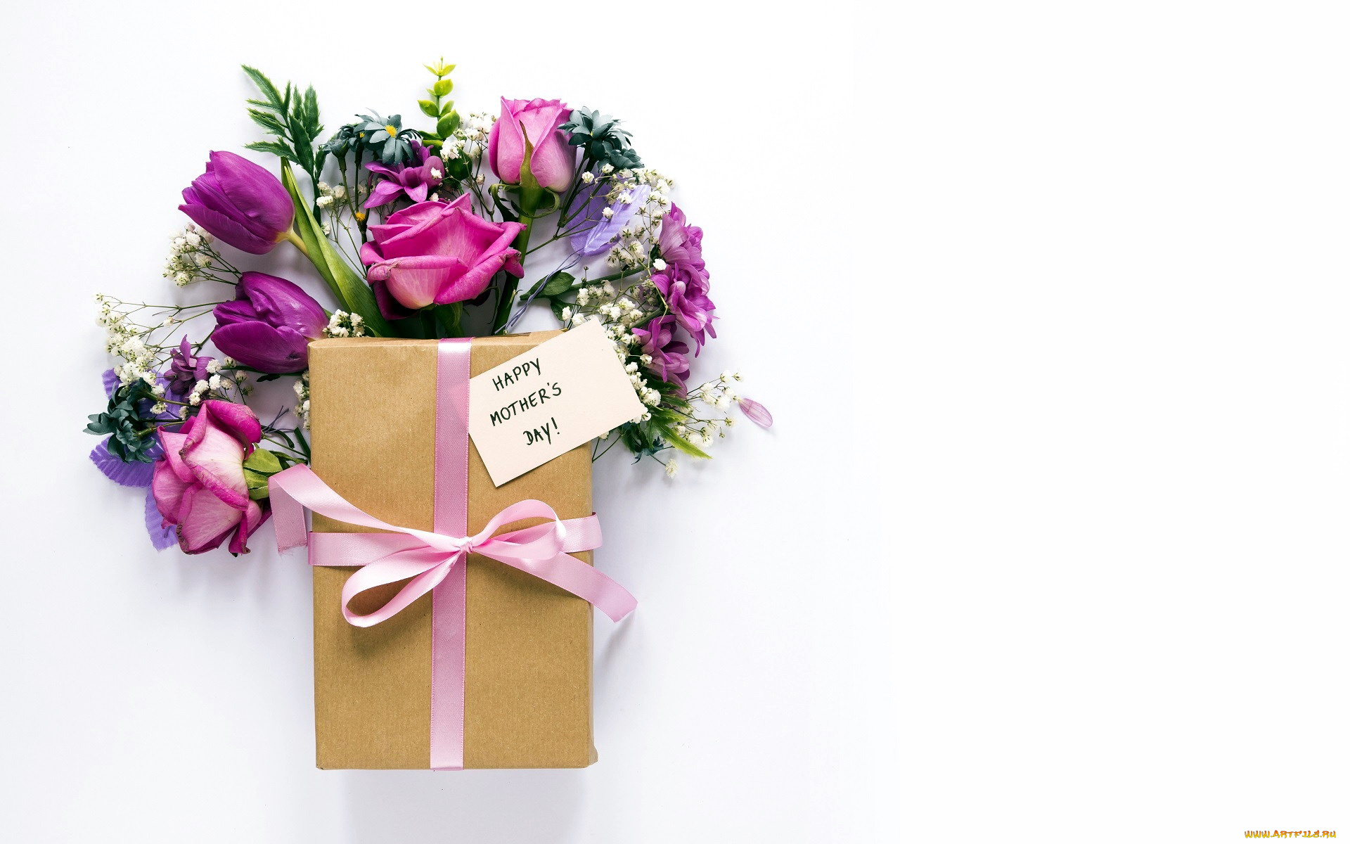 праздничные, день, матери, букет, подарок, бант, лента, надпись
