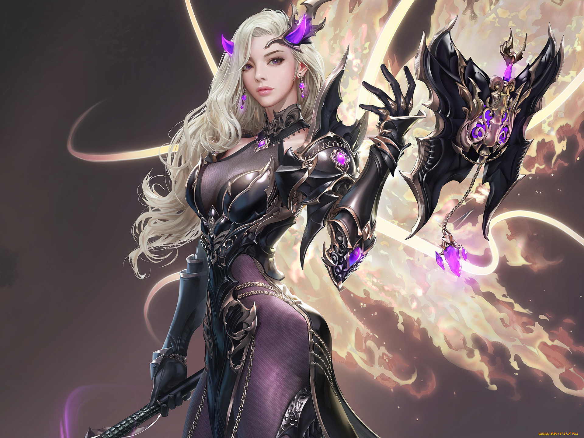 видео, игры, mu, online, девушка, фон, взгляд, униформа, щит