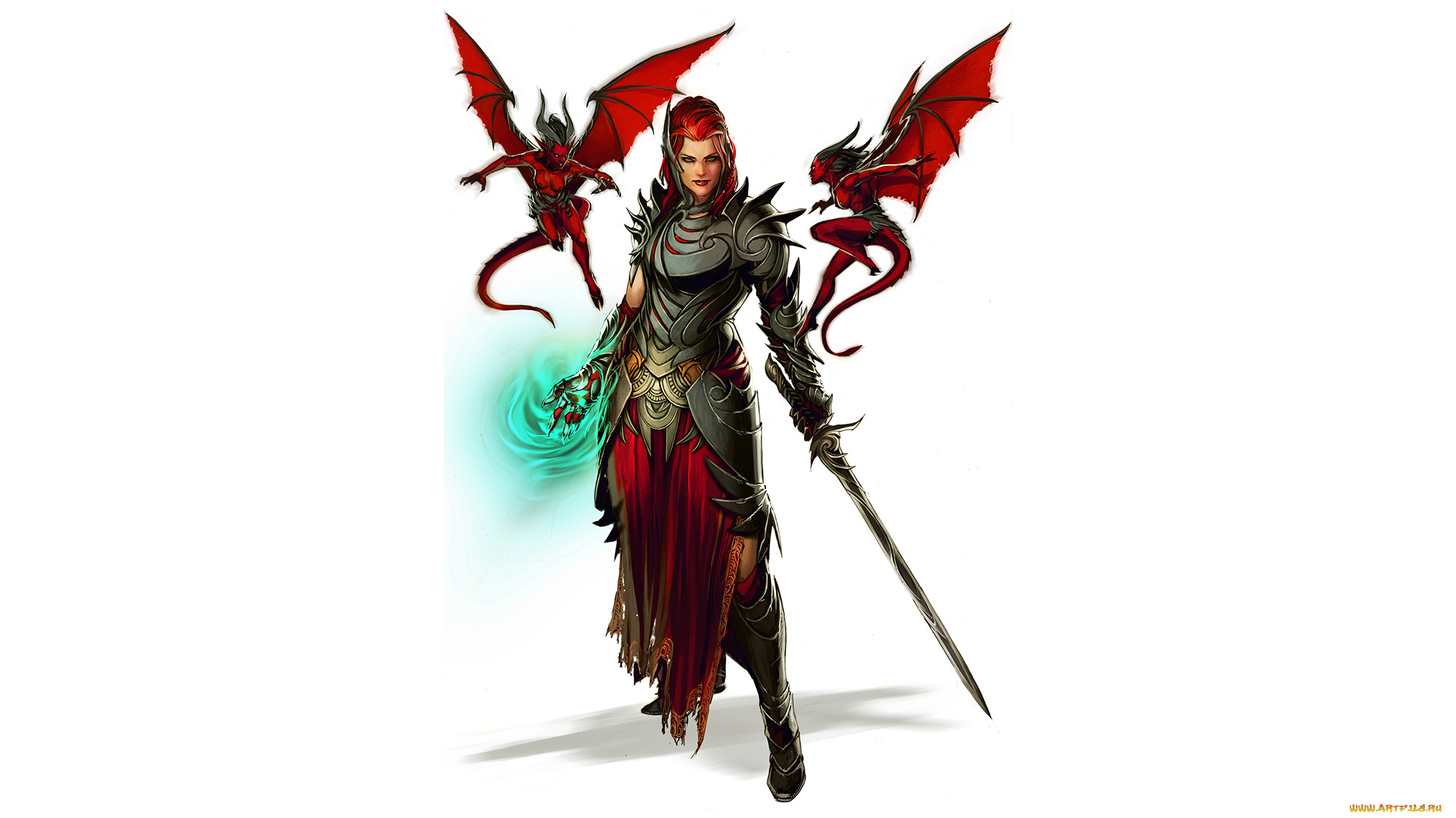 фэнтези, красавицы, и, чудовища, девушка, фон, взгляд, униформа, магия, демон, меч