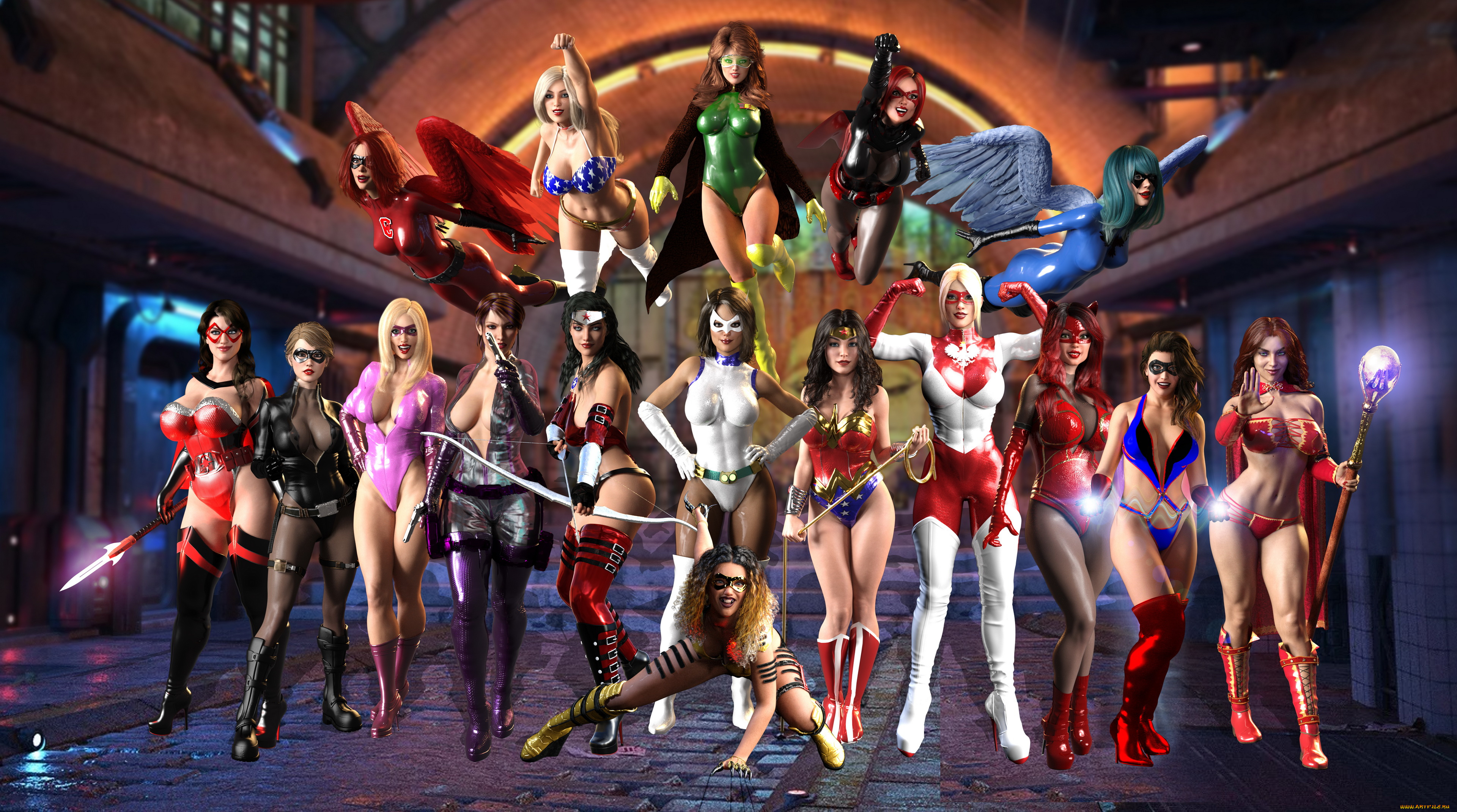 3д, графика, фантазия, , fantasy, девушки, фон, взгляд, униформа, улыбка