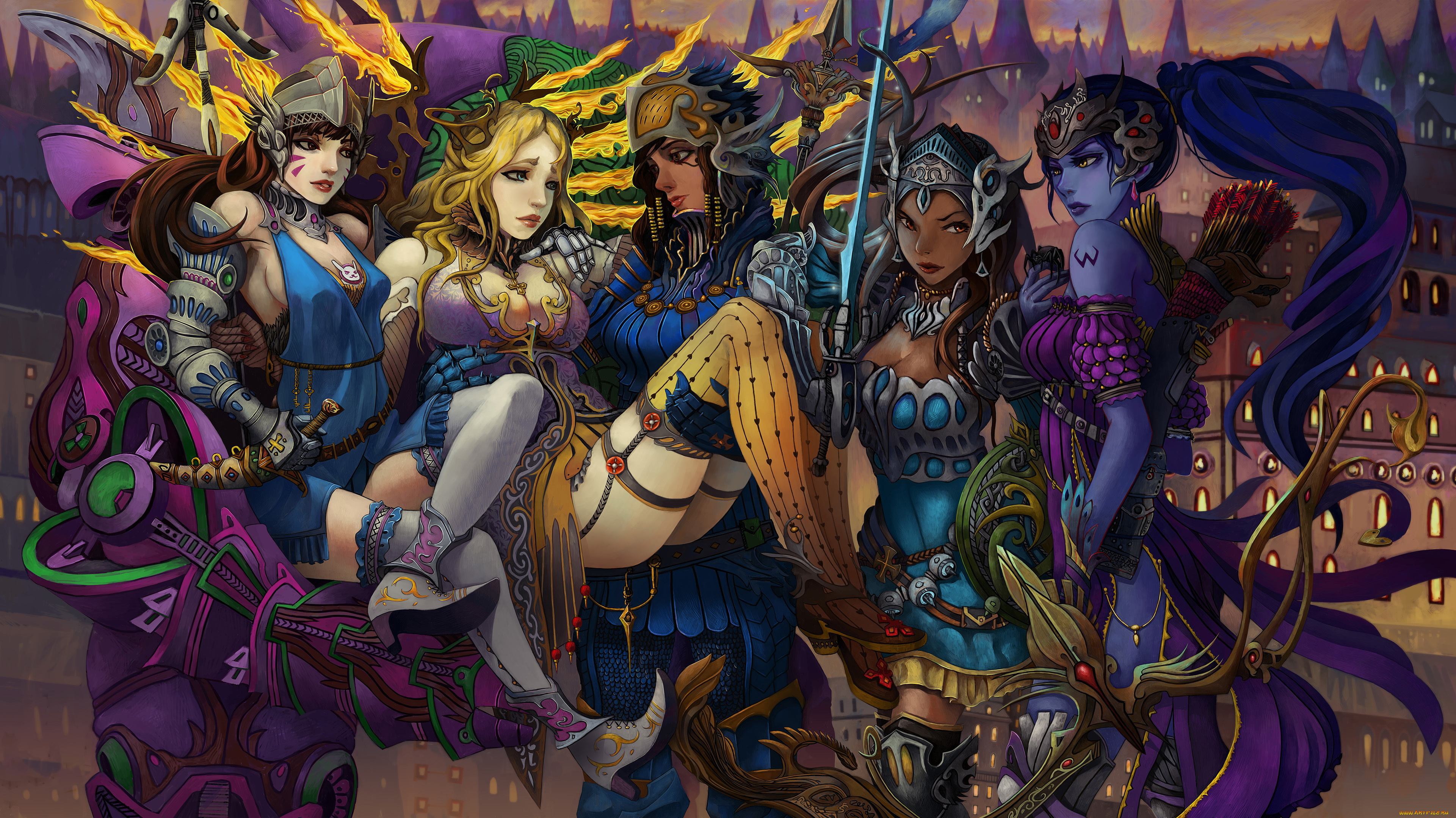 видео, игры, overwatch, девушки, фон, взгляд, униформа