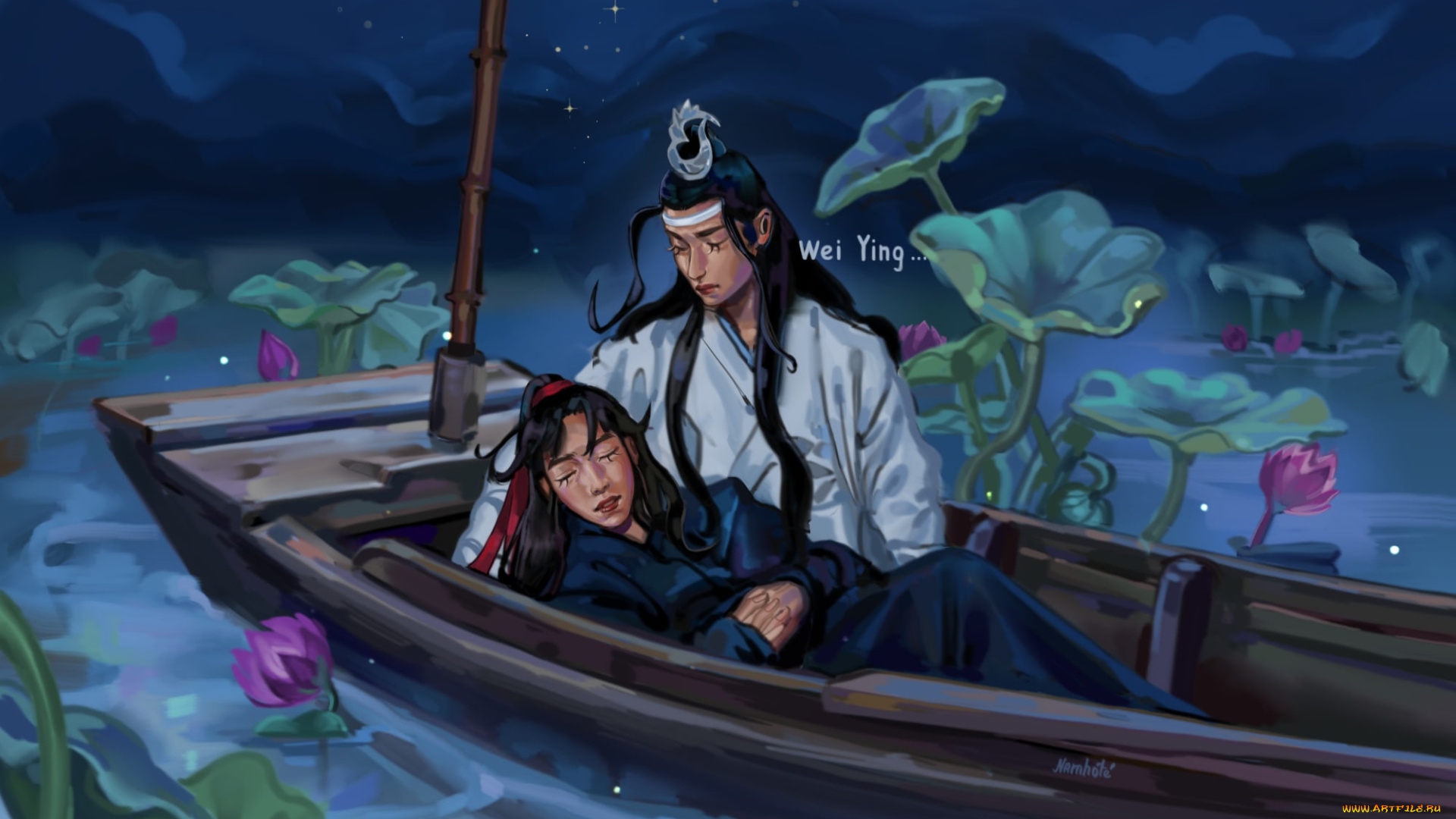 рисованное, кино, , мультфильмы, вэй, усянь, лань, ванцзы, лодка, озеро, лотосы