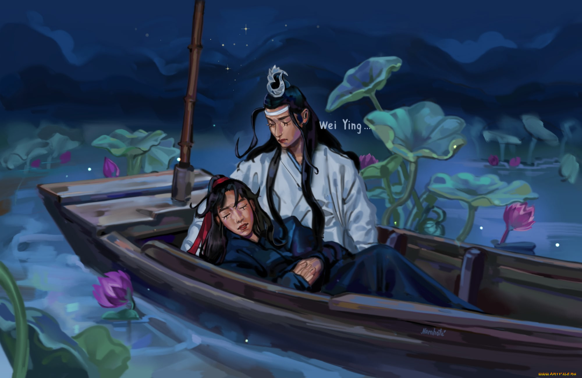 рисованное, кино, , мультфильмы, вэй, усянь, лань, ванцзы, лодка, озеро, лотосы